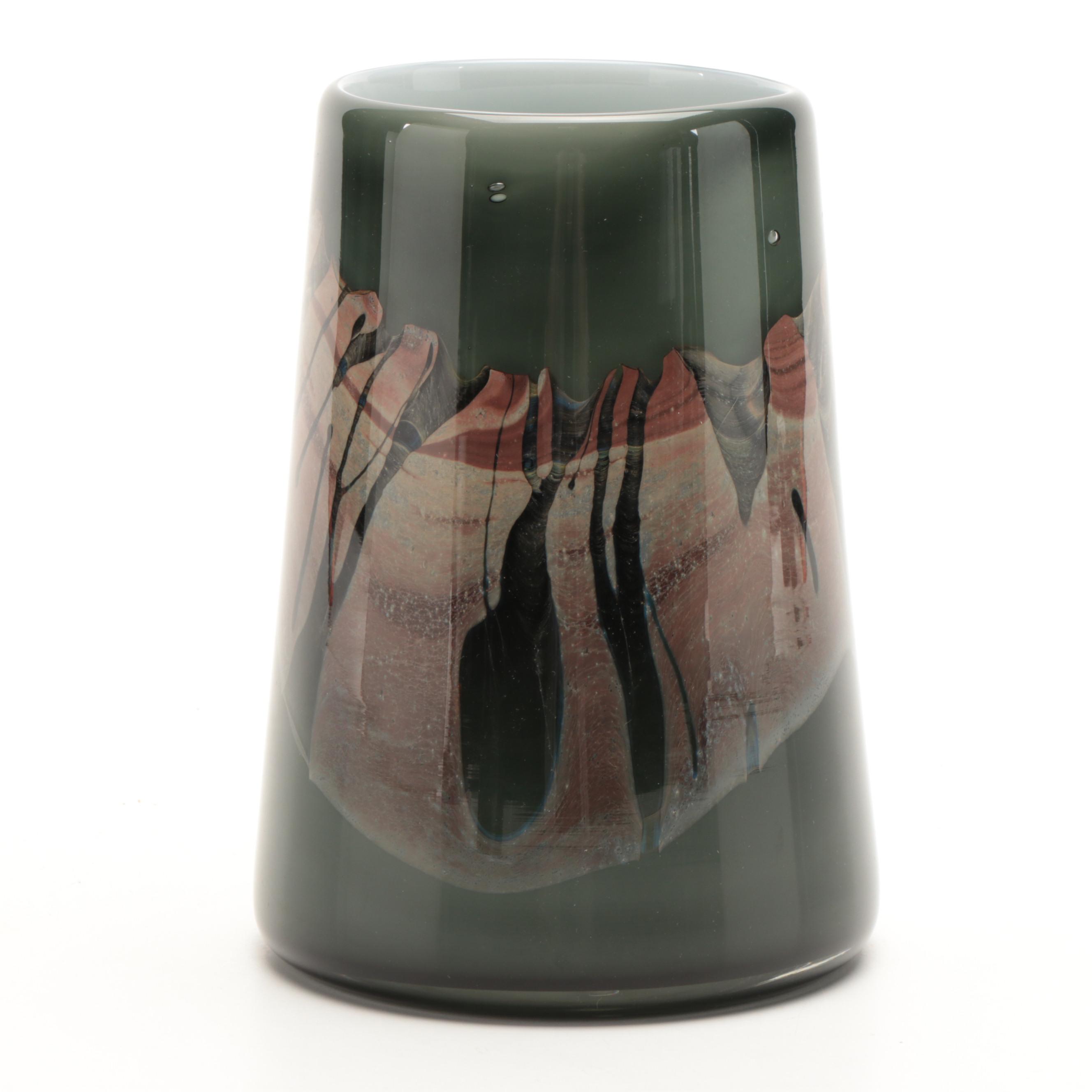 Brent Kee Young Handblown Studio Art Glass Vase with Rollin Bodley Glass Vase