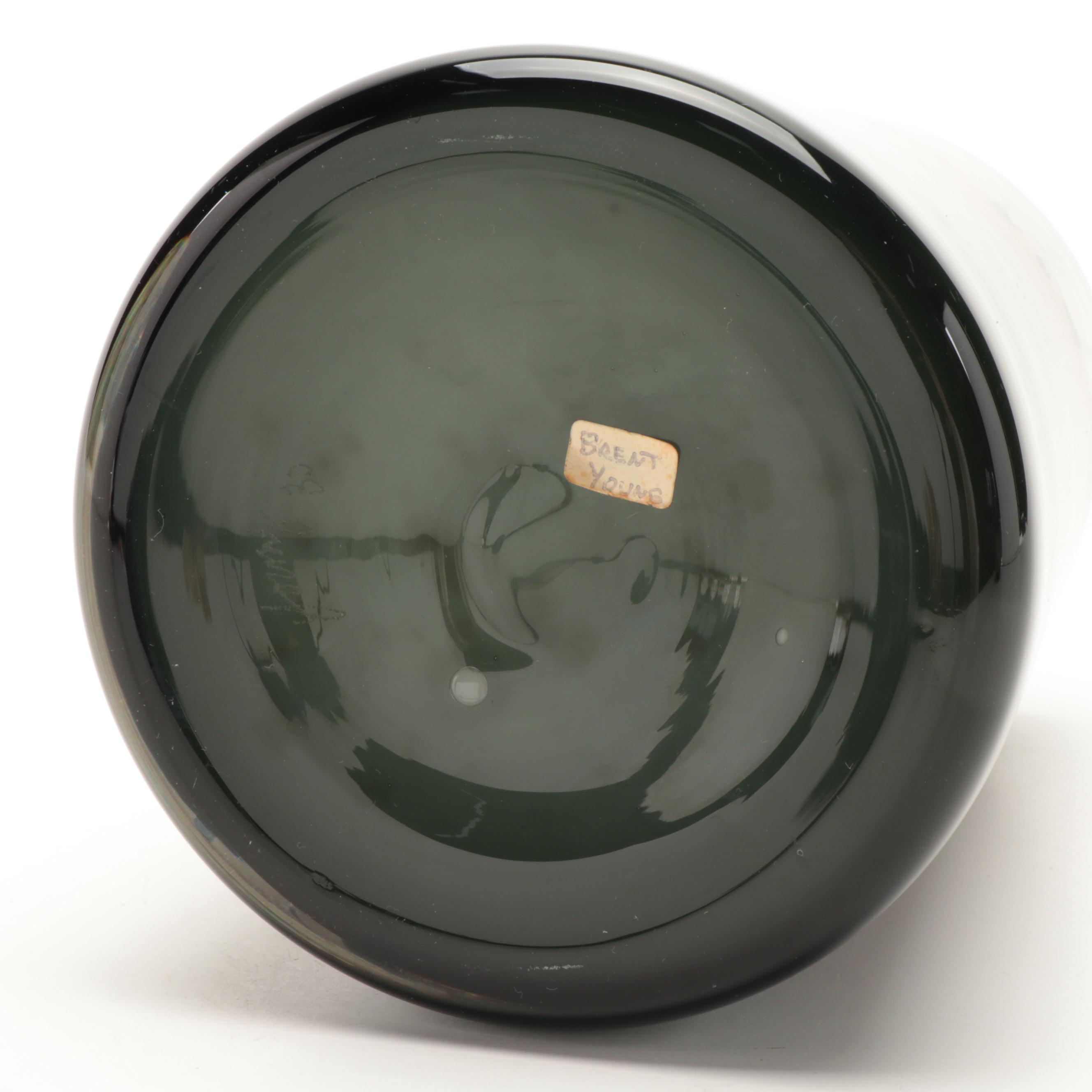 Brent Kee Young Handblown Studio Art Glass Vase with Rollin Bodley Glass Vase