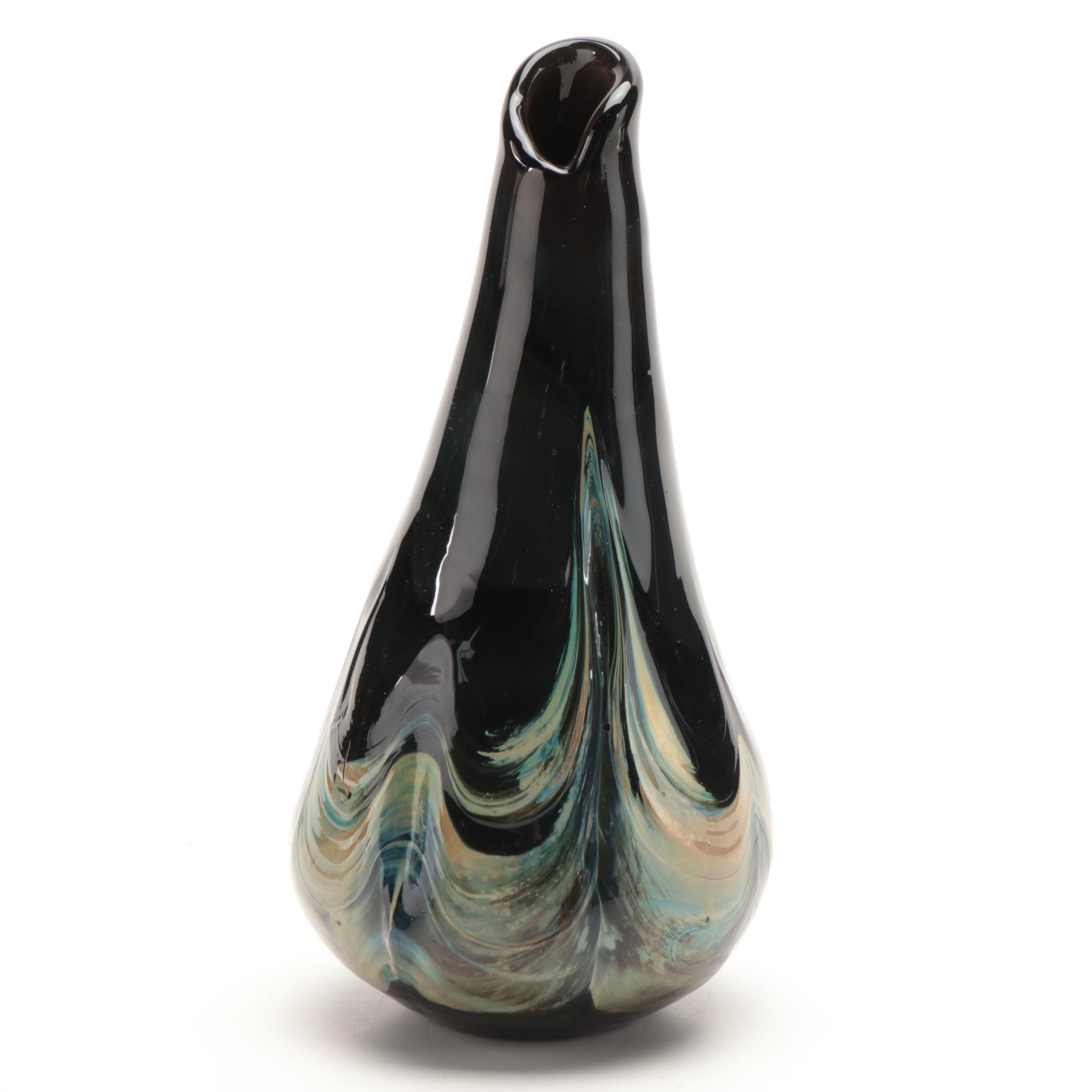 Brent Kee Young Handblown Studio Art Glass Vase with Rollin Bodley Glass Vase