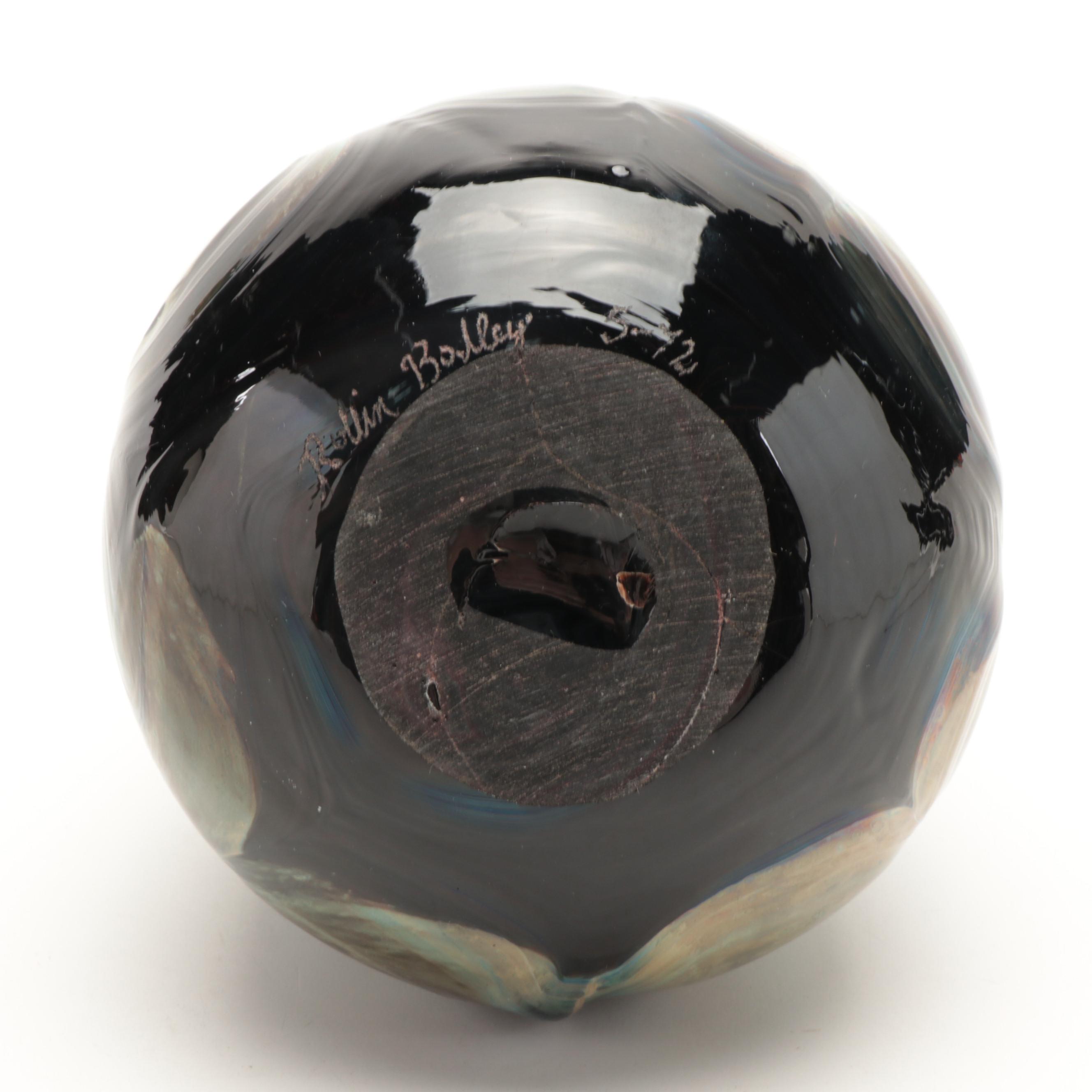 Brent Kee Young Handblown Studio Art Glass Vase with Rollin Bodley Glass Vase