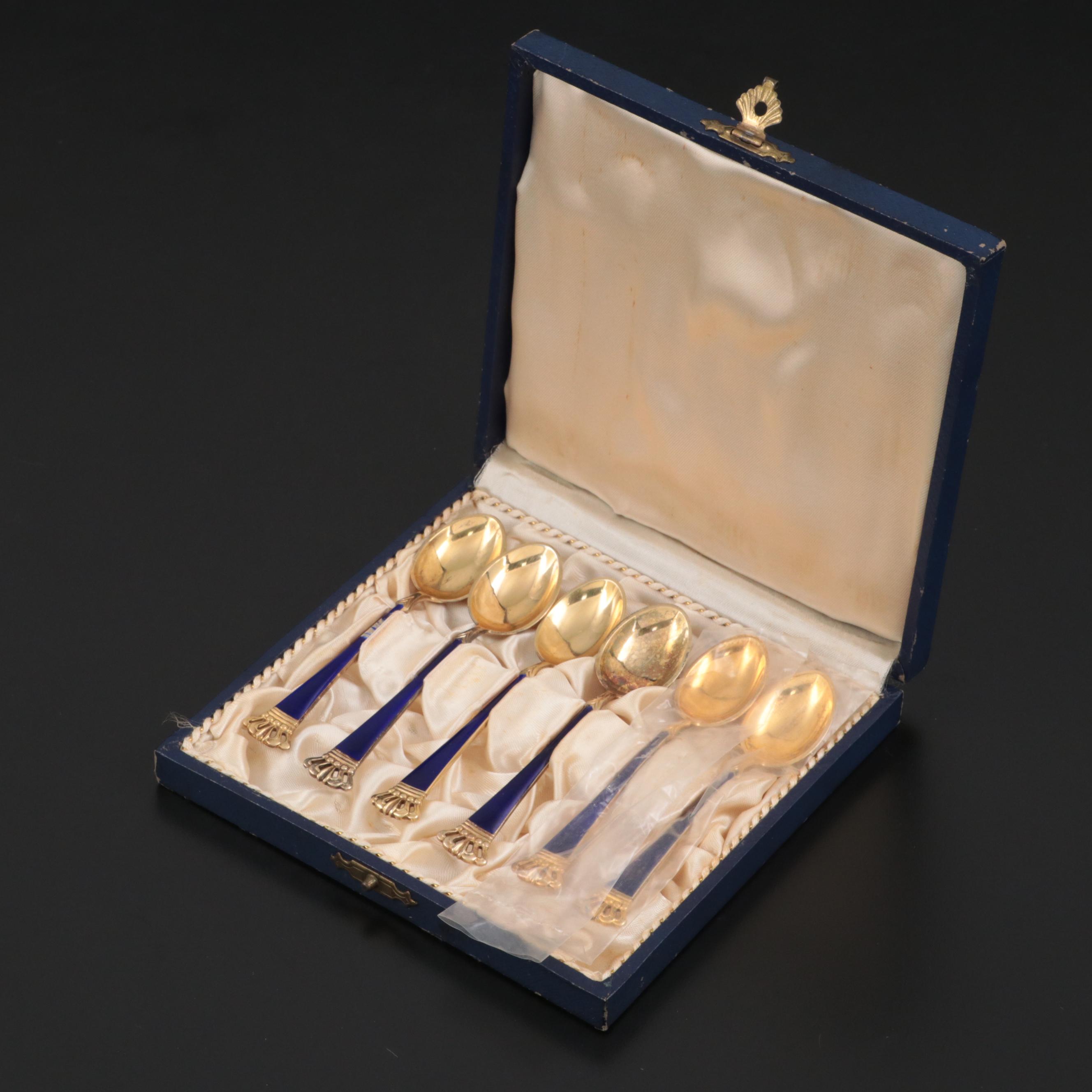 Ela Danish Sterling Silver Enameled Demitasse Spoons in Case