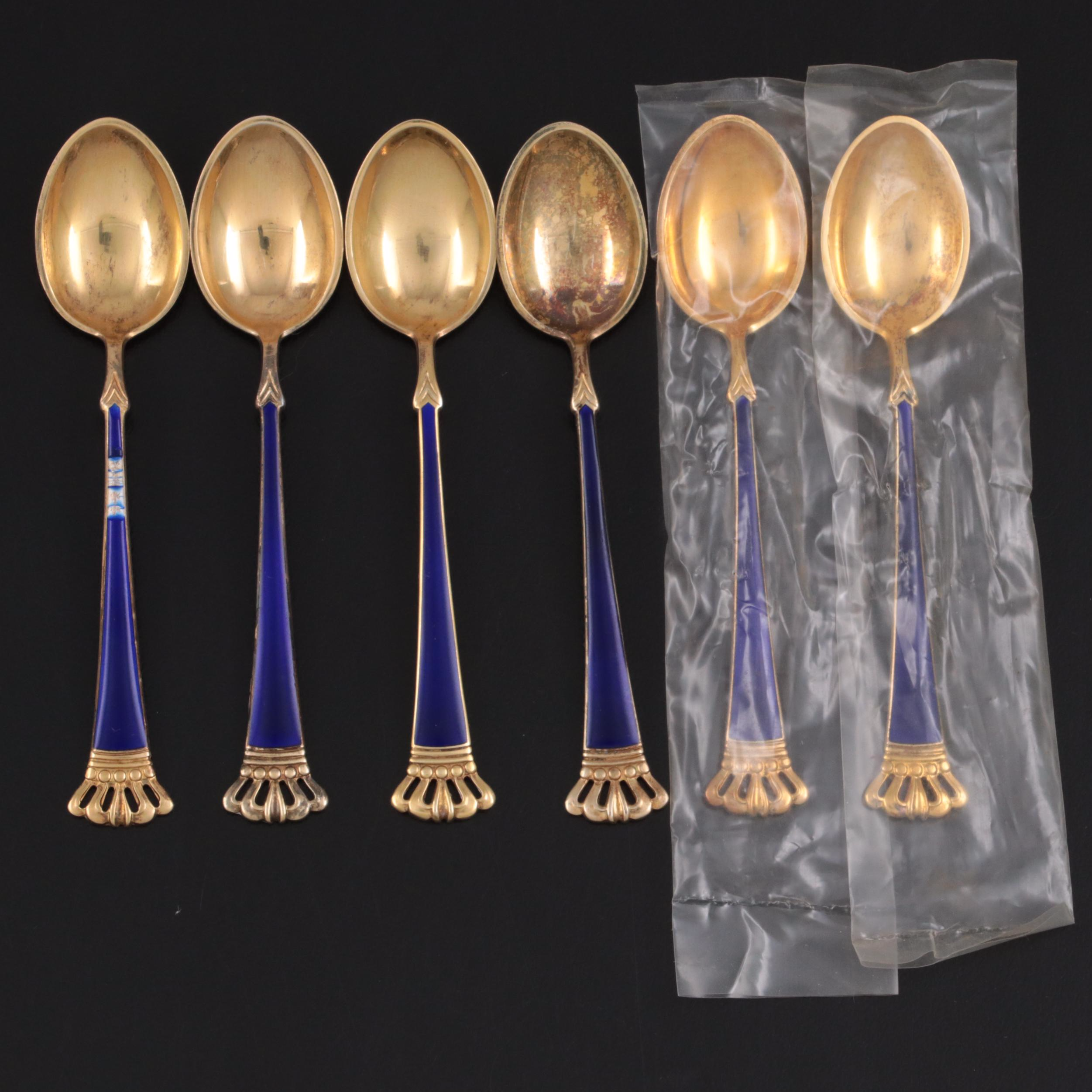 Ela Danish Sterling Silver Enameled Demitasse Spoons in Case