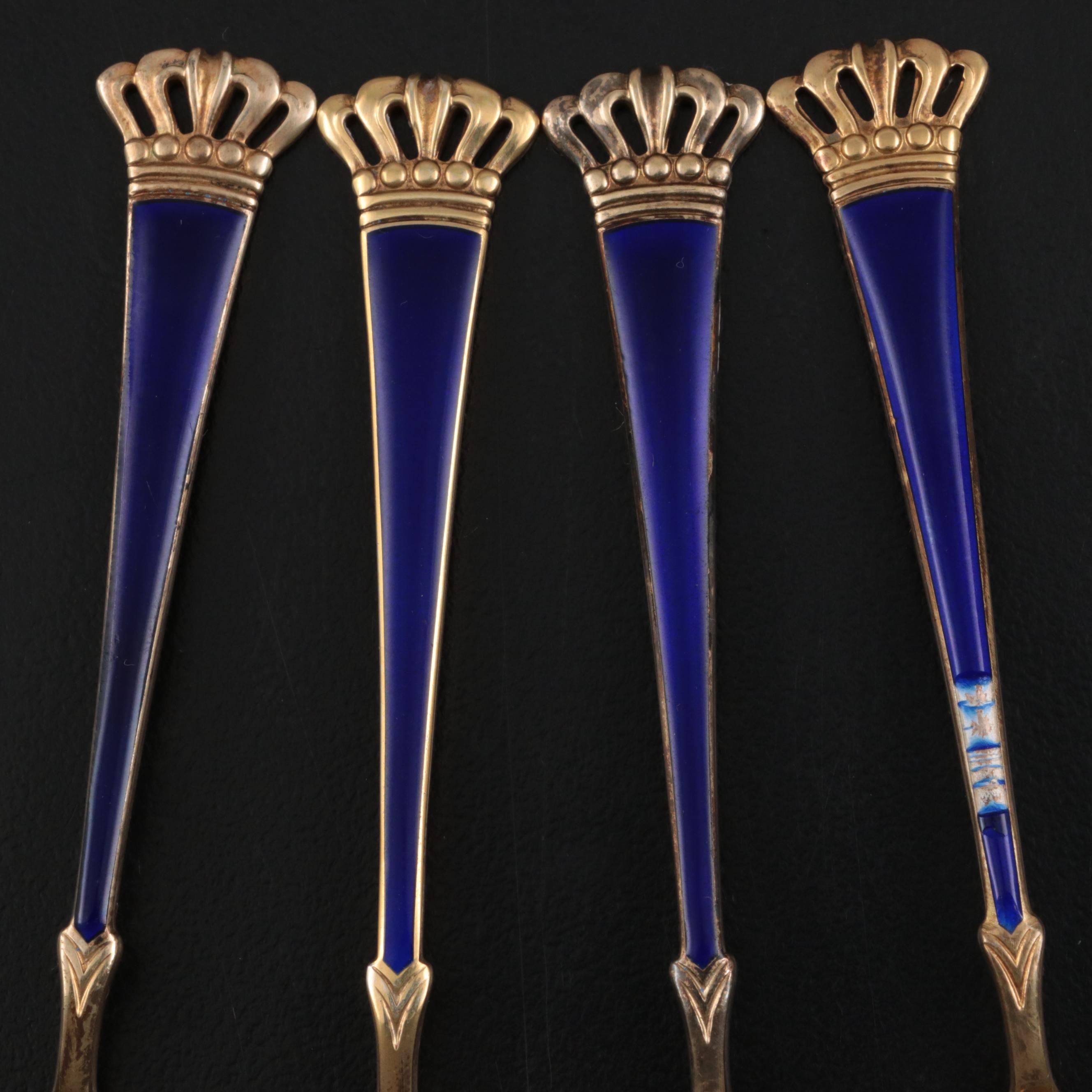 Ela Danish Sterling Silver Enameled Demitasse Spoons in Case