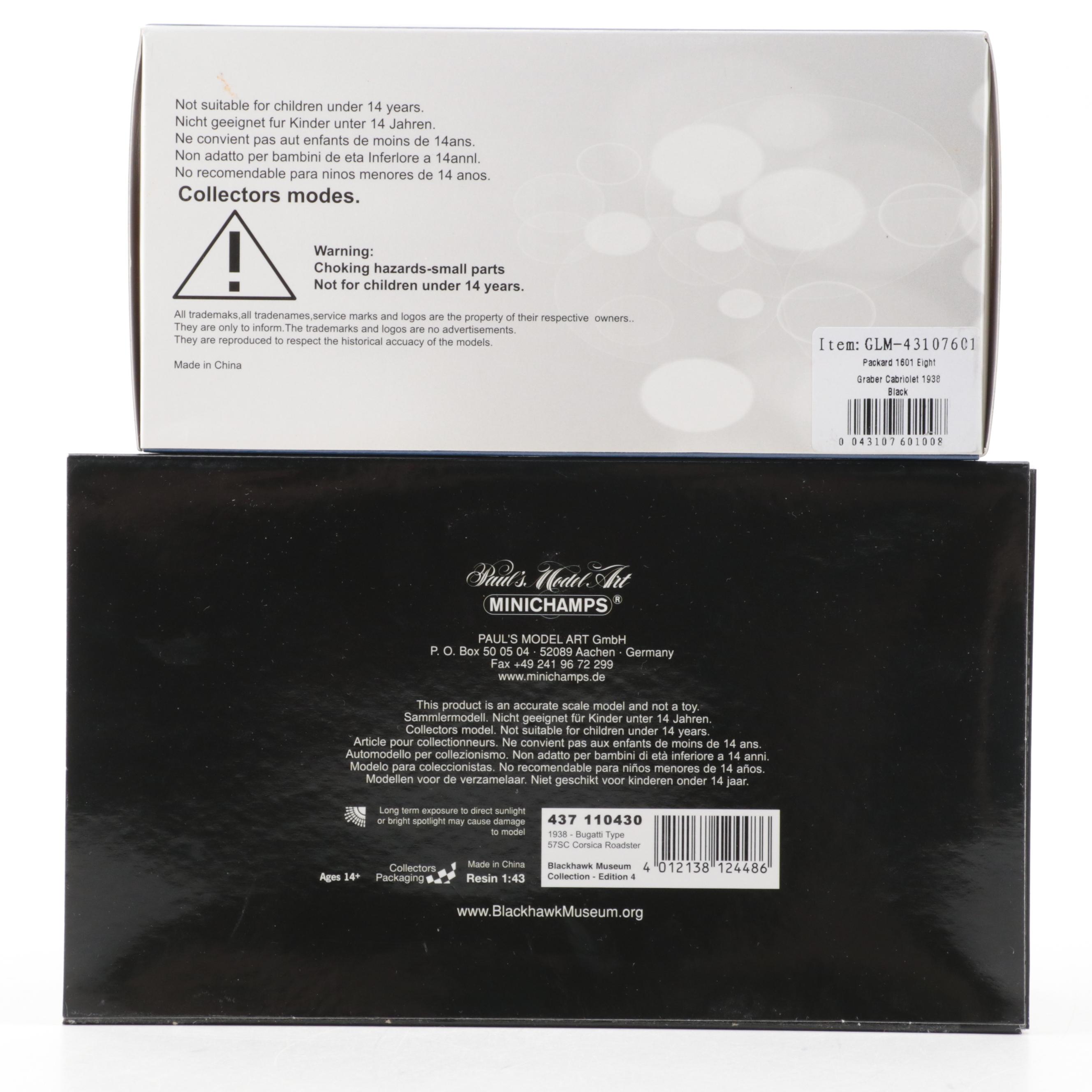 Black Hawk Automotive Museum "1938 Bugatti" and Other Diecast Model Cars