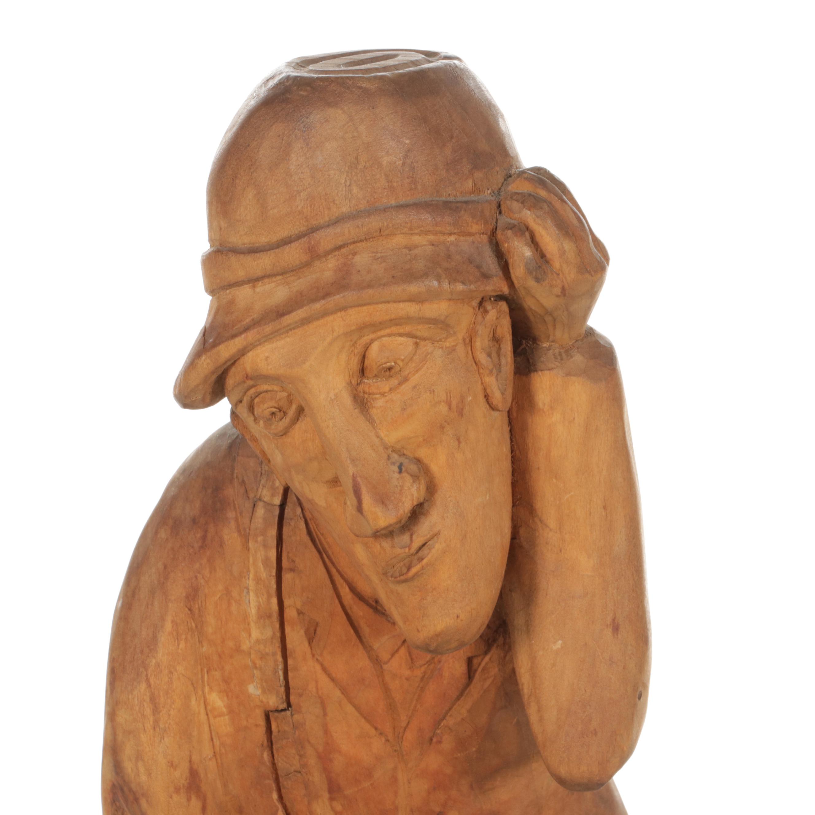 Folk Art Carved Wood Sculpture of Stacked Figures, Mid-Late 20th Century