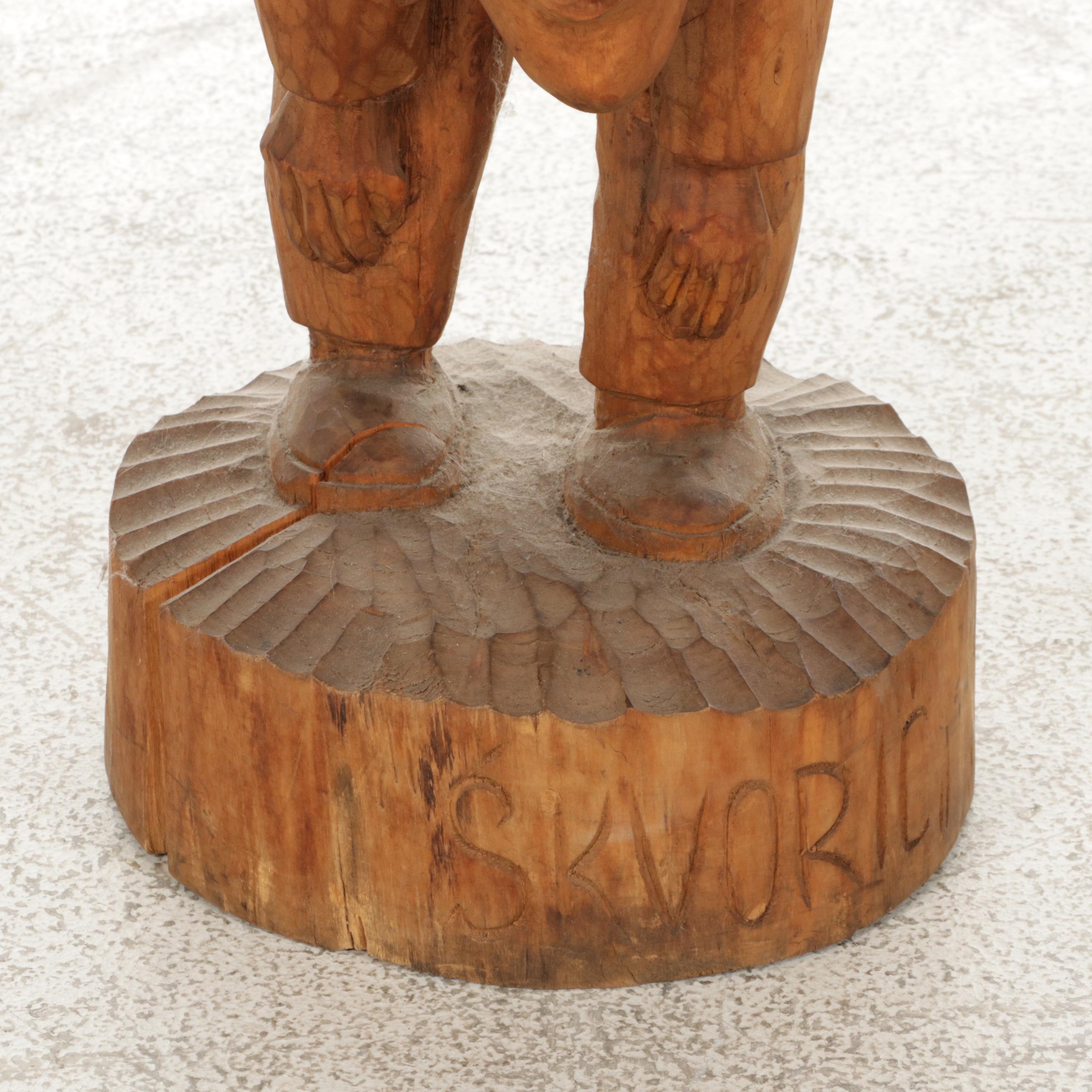 Folk Art Carved Wood Sculpture of Stacked Figures, Mid-Late 20th Century