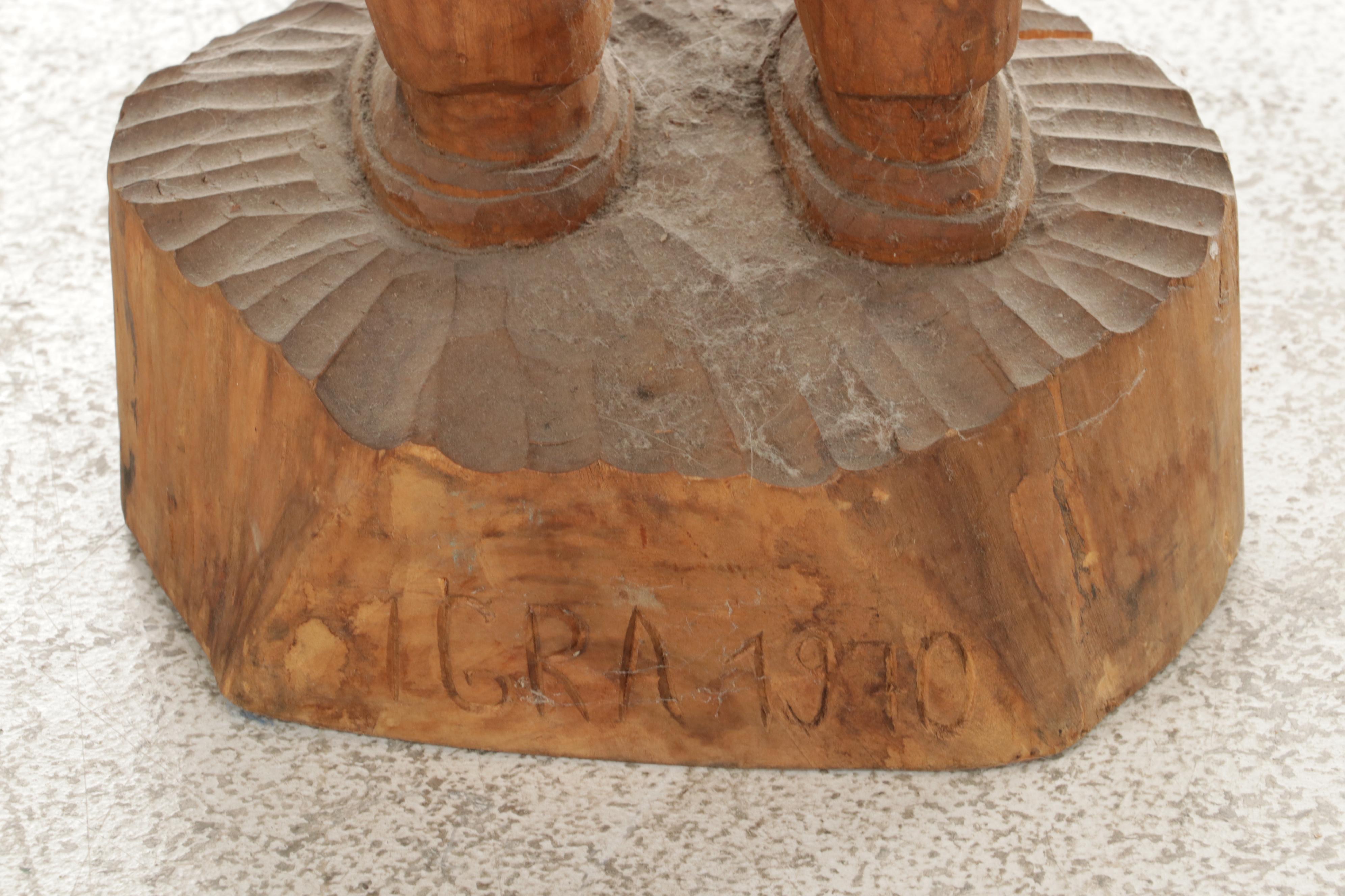 Folk Art Carved Wood Sculpture of Stacked Figures, Mid-Late 20th Century