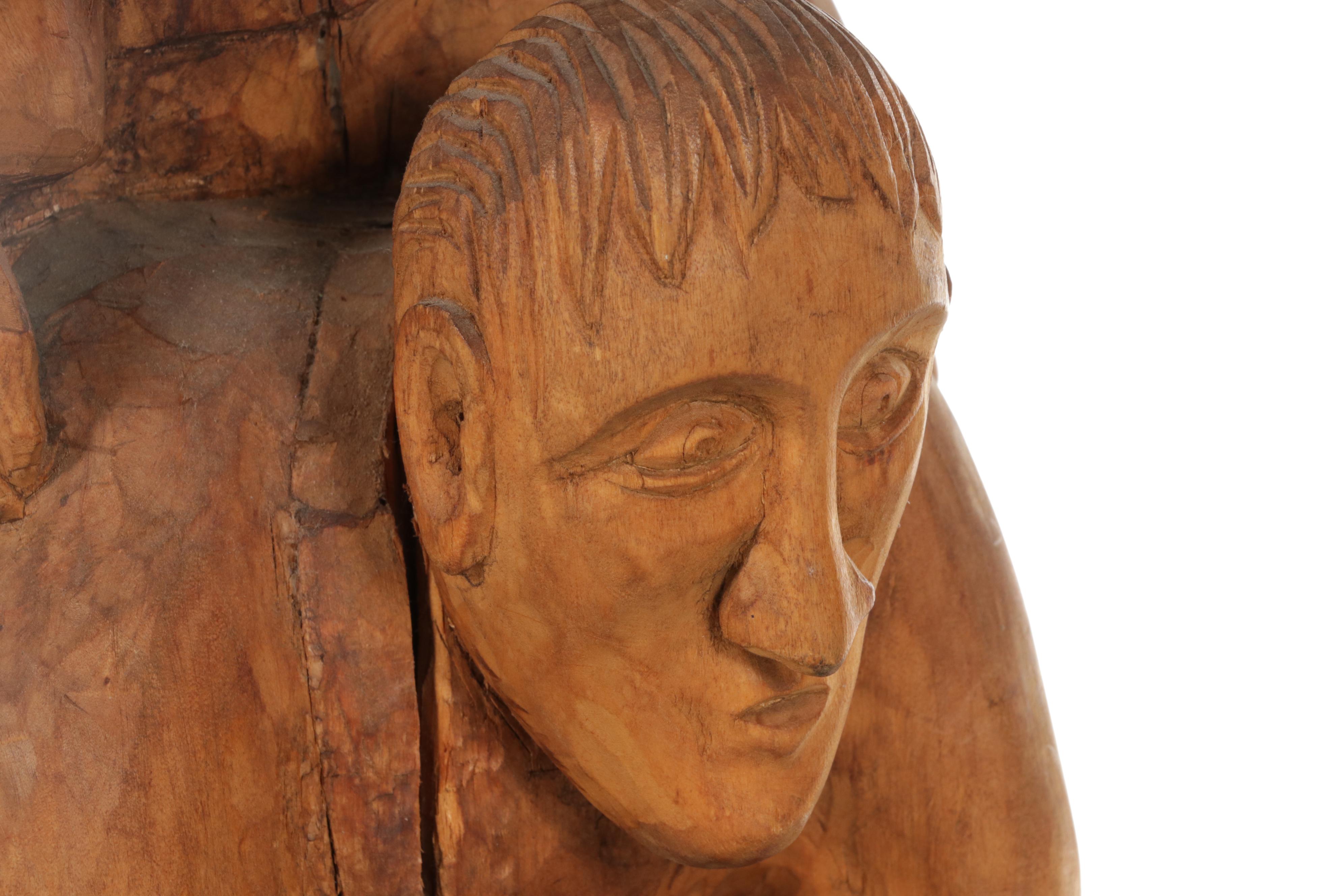 Folk Art Carved Wood Sculpture of Stacked Figures, Mid-Late 20th Century