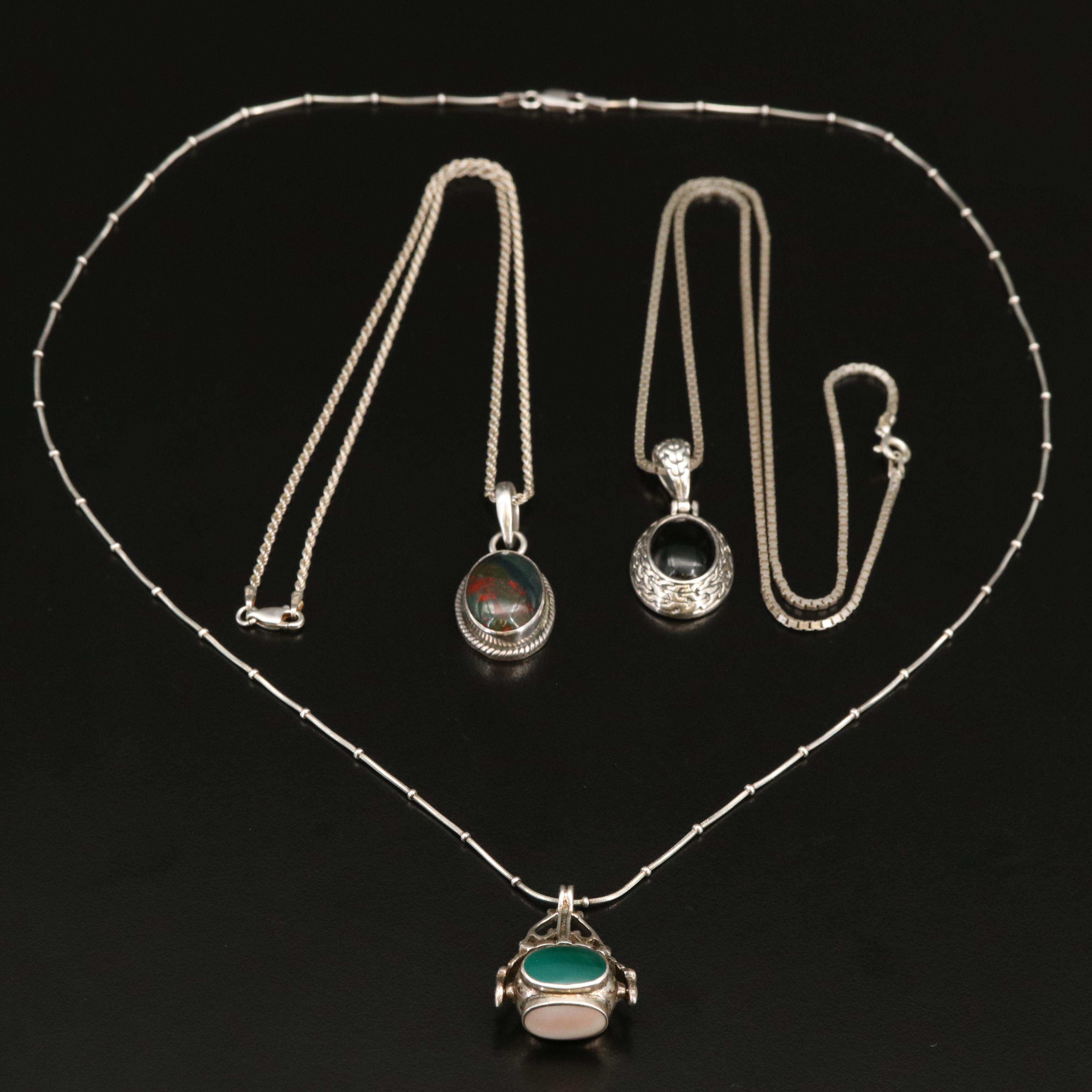 Sterling Necklaces Including Milor, Bloodstone, Carnelian and Mother-of-Pearl