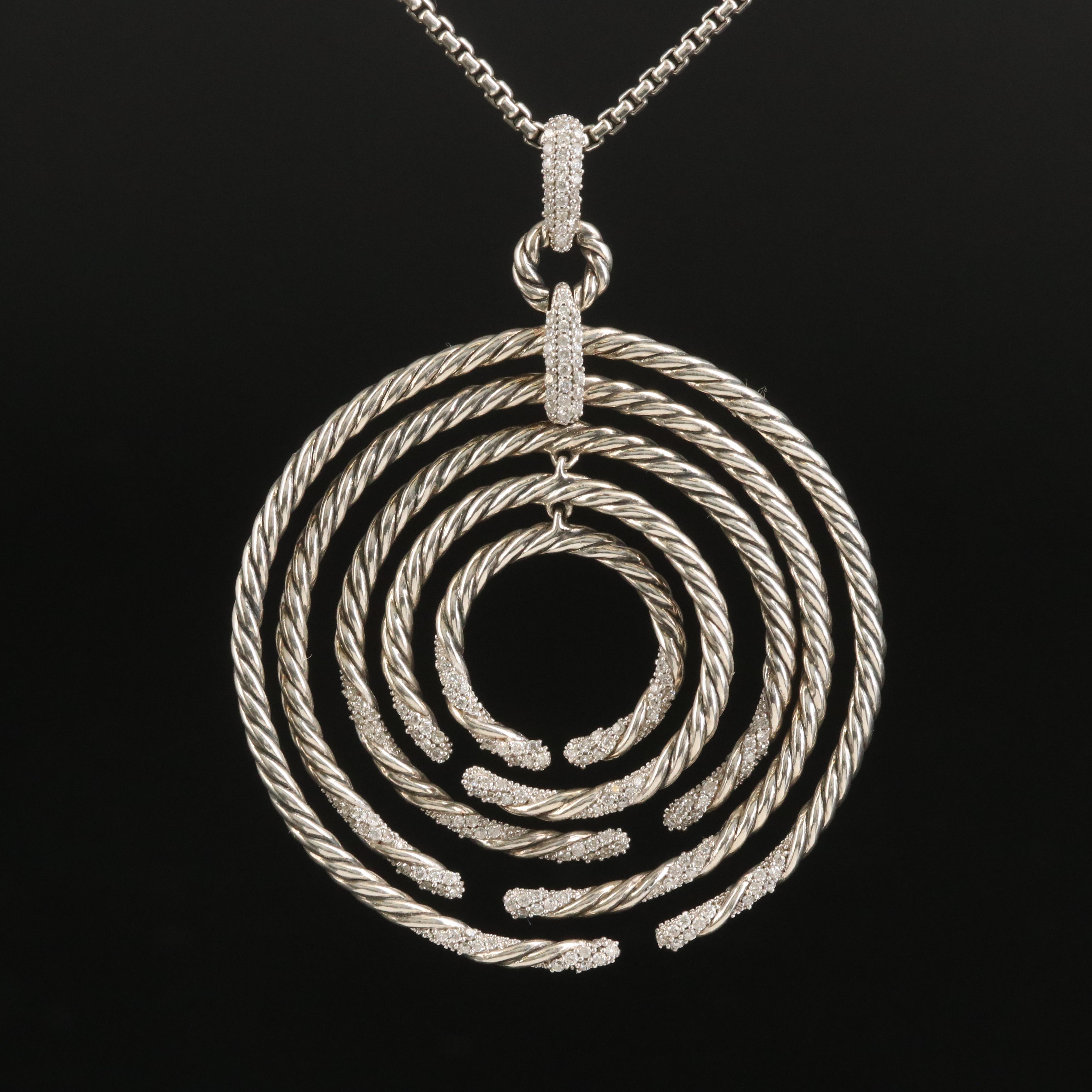 David Yurman "Large Willow" Sterling Diamond Pendant Necklace
