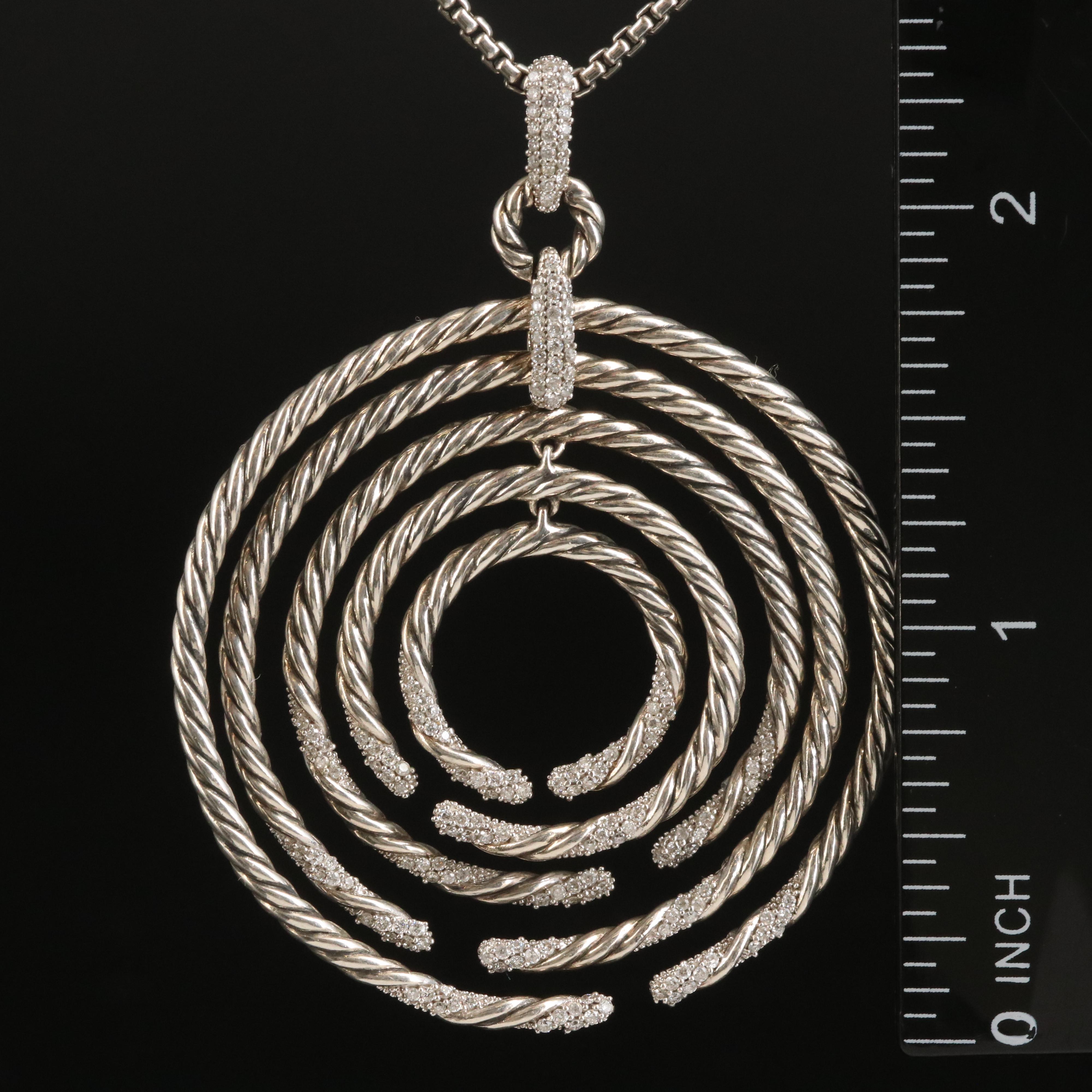David Yurman "Large Willow" Sterling Diamond Pendant Necklace