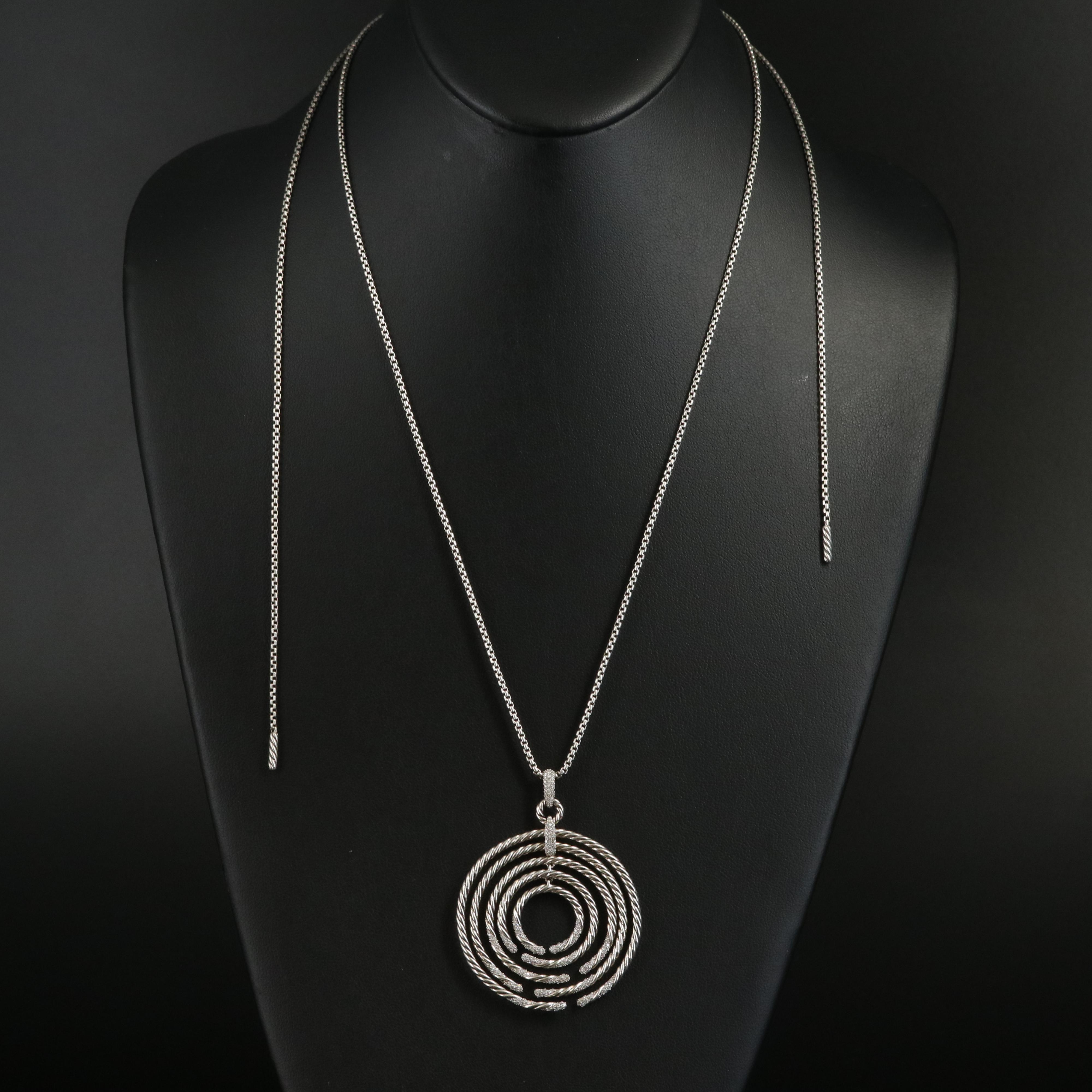 David Yurman "Large Willow" Sterling Diamond Pendant Necklace