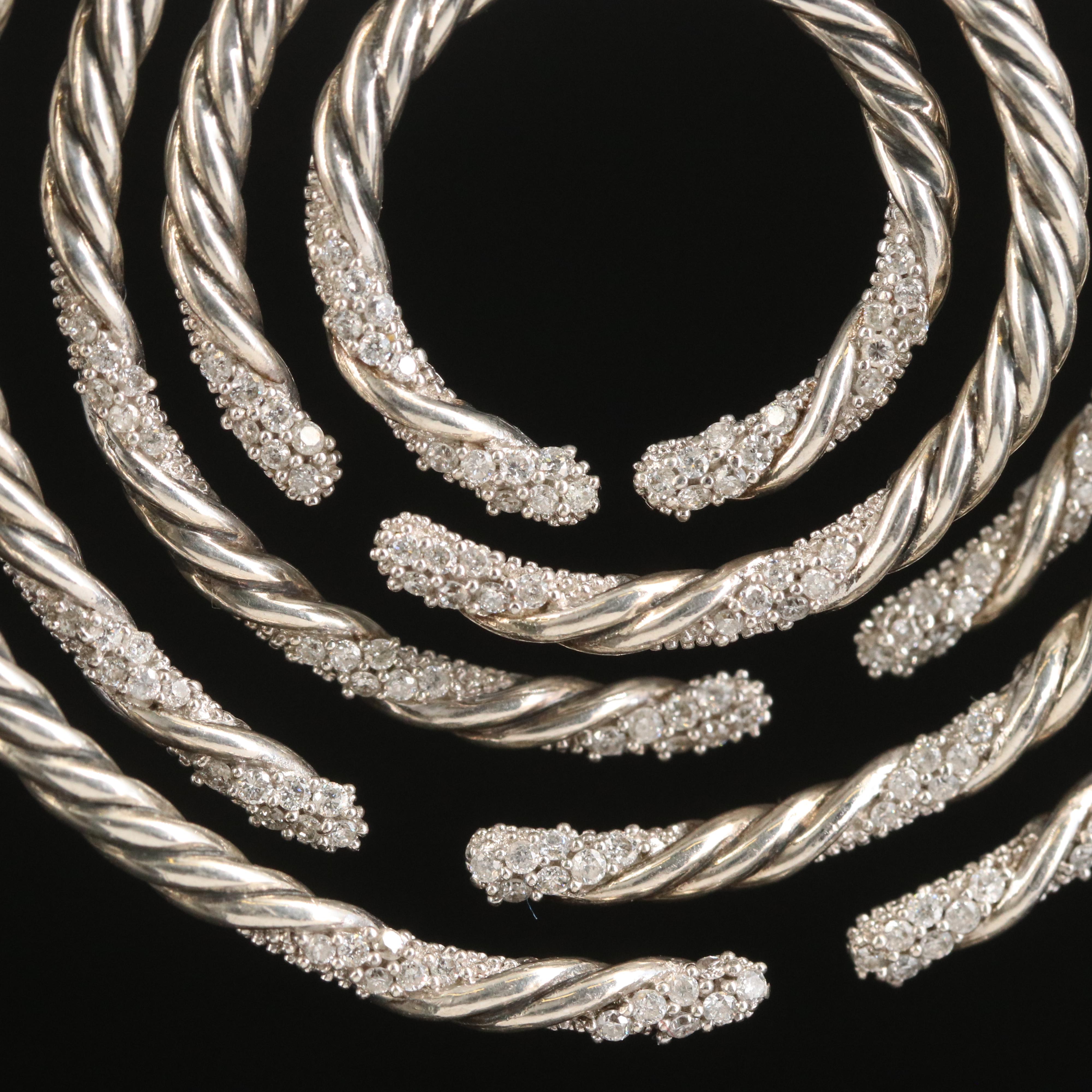 David Yurman "Large Willow" Sterling Diamond Pendant Necklace