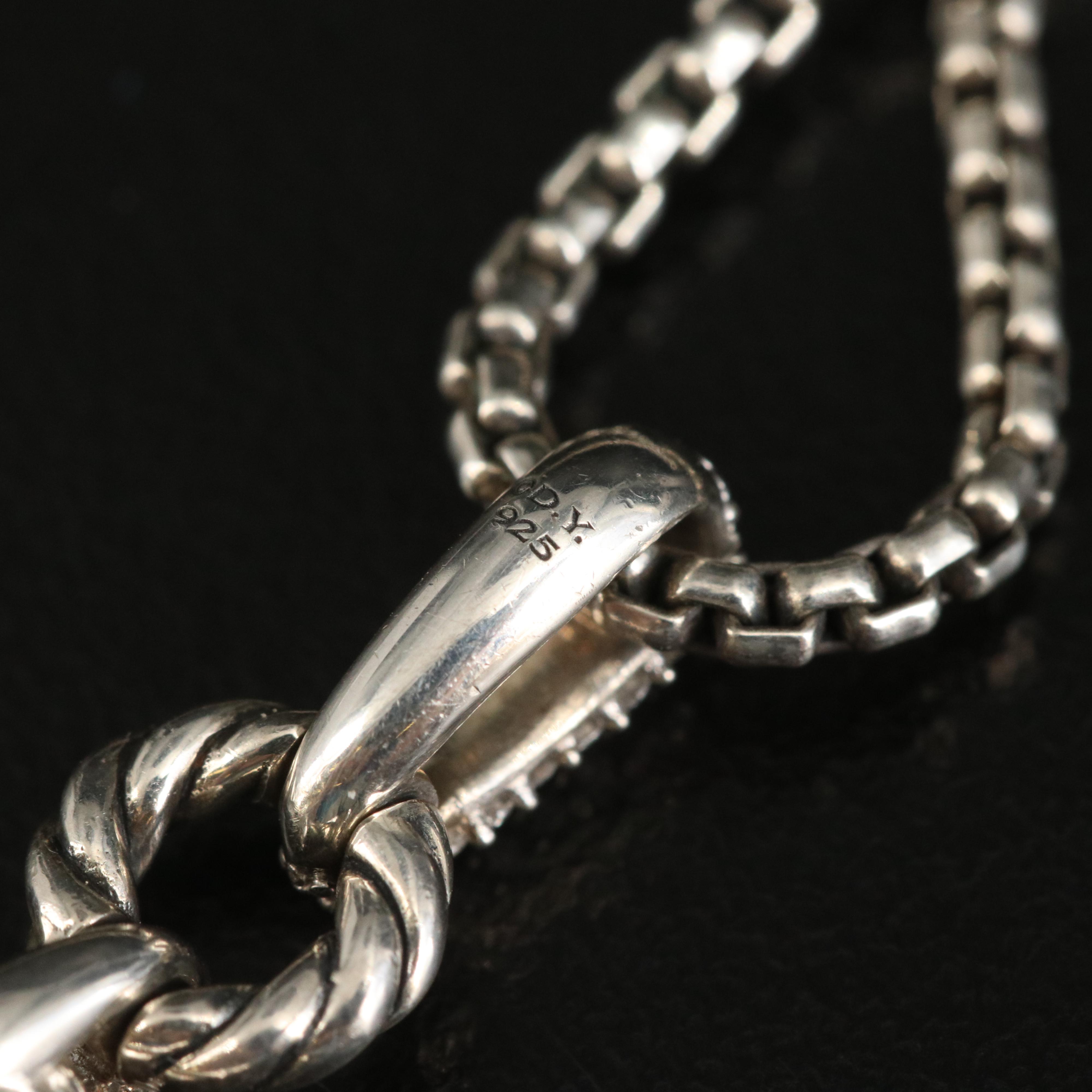 David Yurman "Large Willow" Sterling Diamond Pendant Necklace