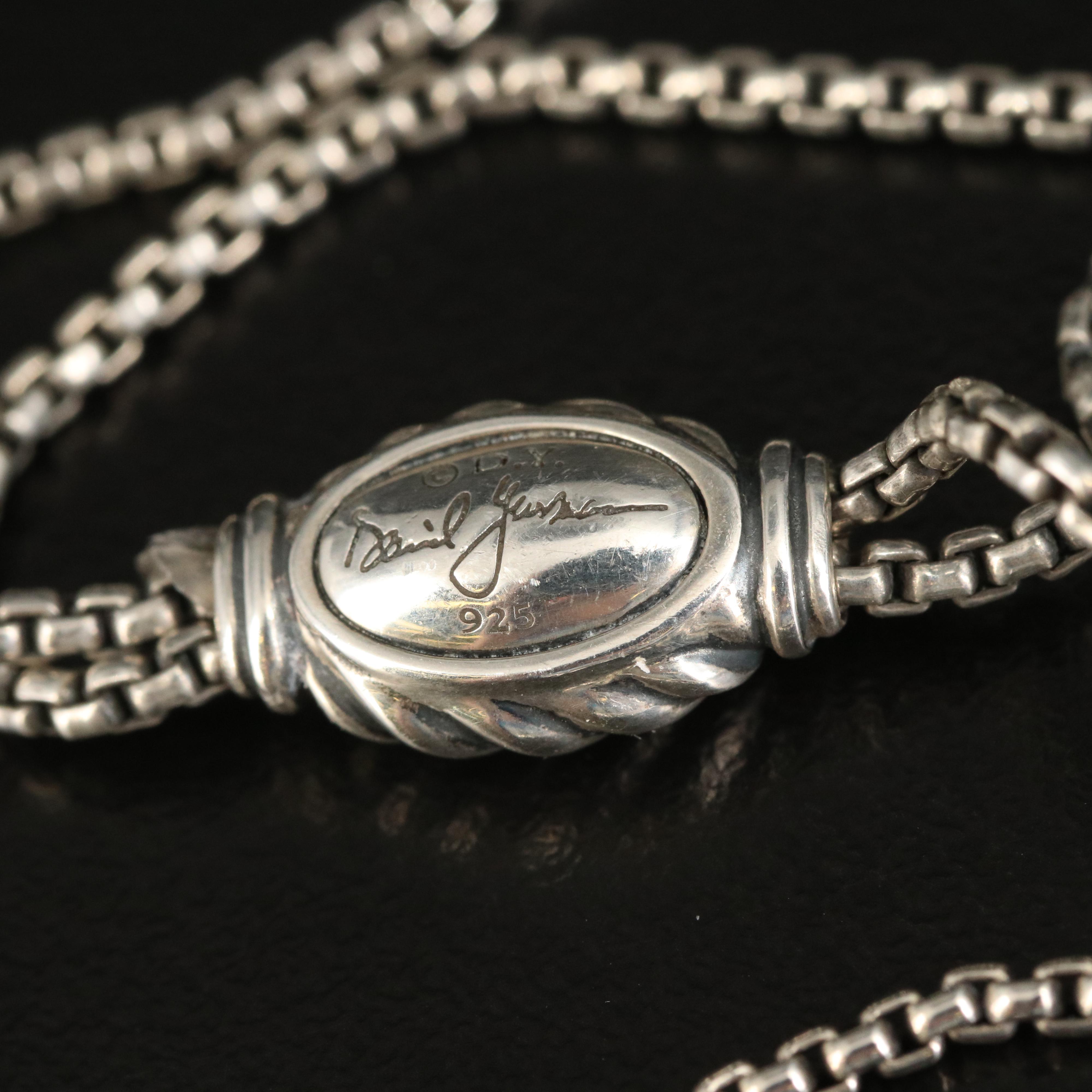 David Yurman "Large Willow" Sterling Diamond Pendant Necklace