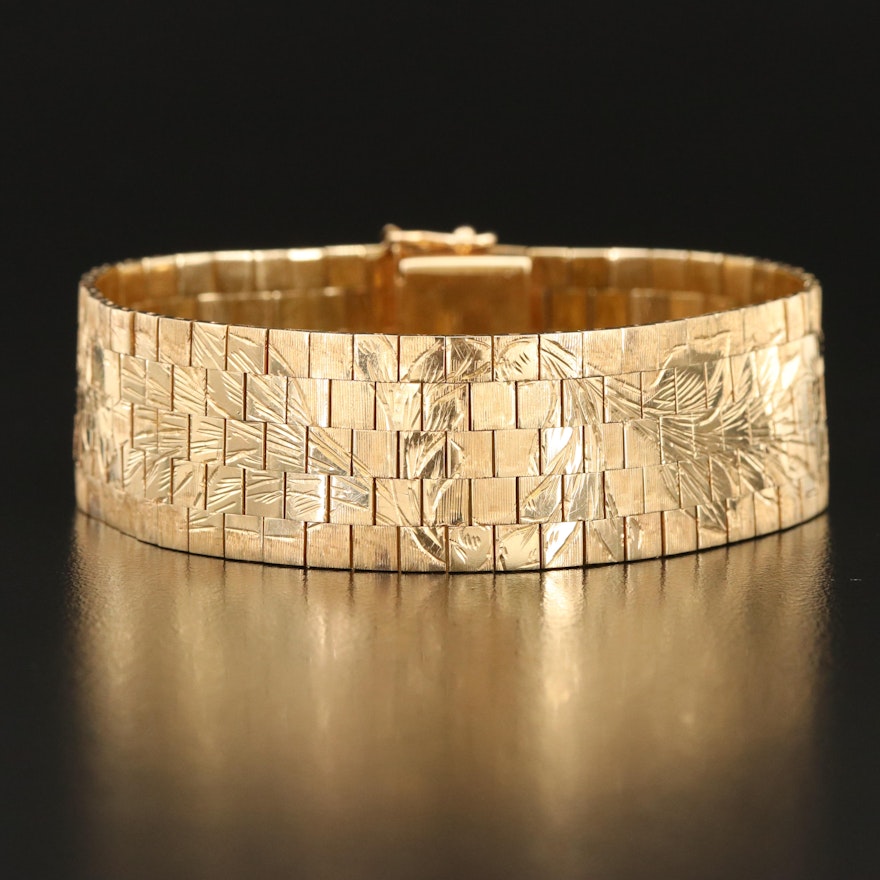 Zelman and Friedman 14K Floral Engraved Strap Bracelet