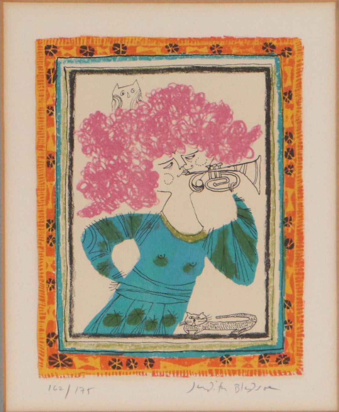 Judith Bledsoe Lithograph of Figure with Trumpet