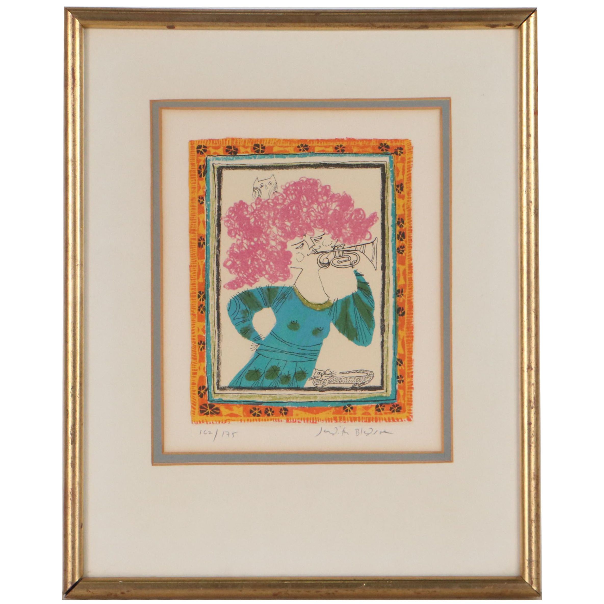 Judith Bledsoe Lithograph of Figure with Trumpet