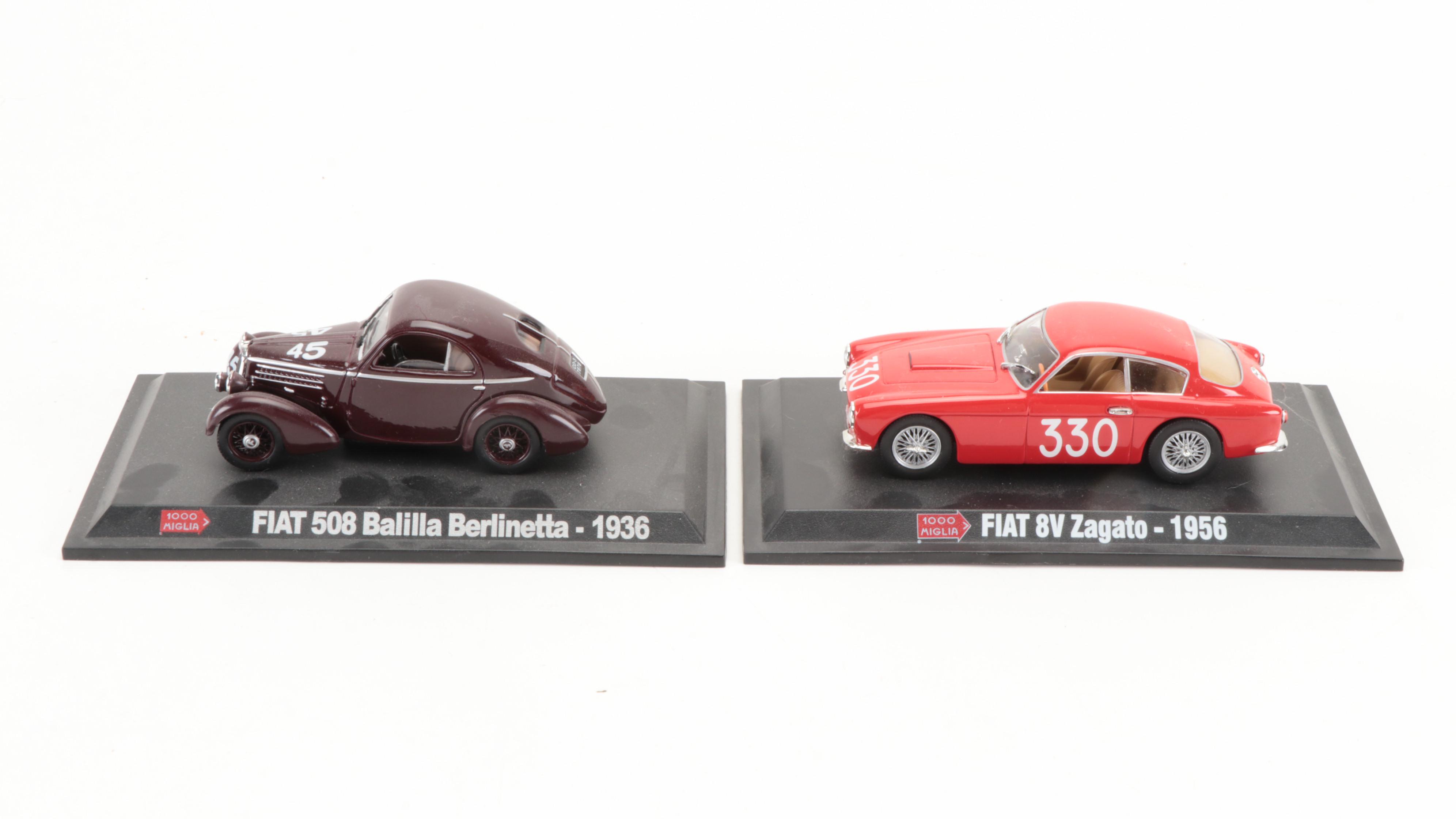 Mille Miglia Fiat 508 Berlinetta, Zagato 8V and Other Diecast Scale Model Cars