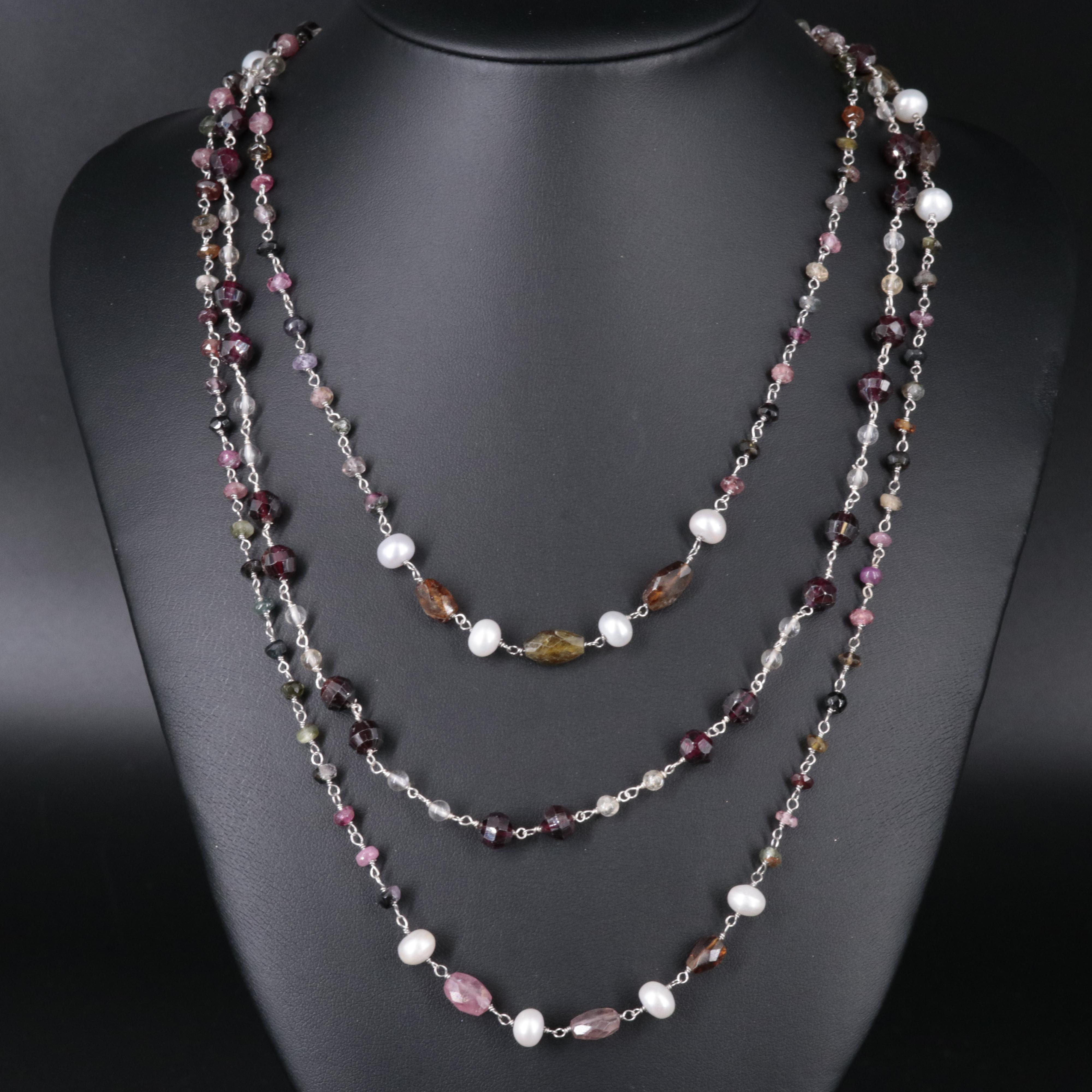 Sterling Silver Necklace Pair Featuring Gemstones