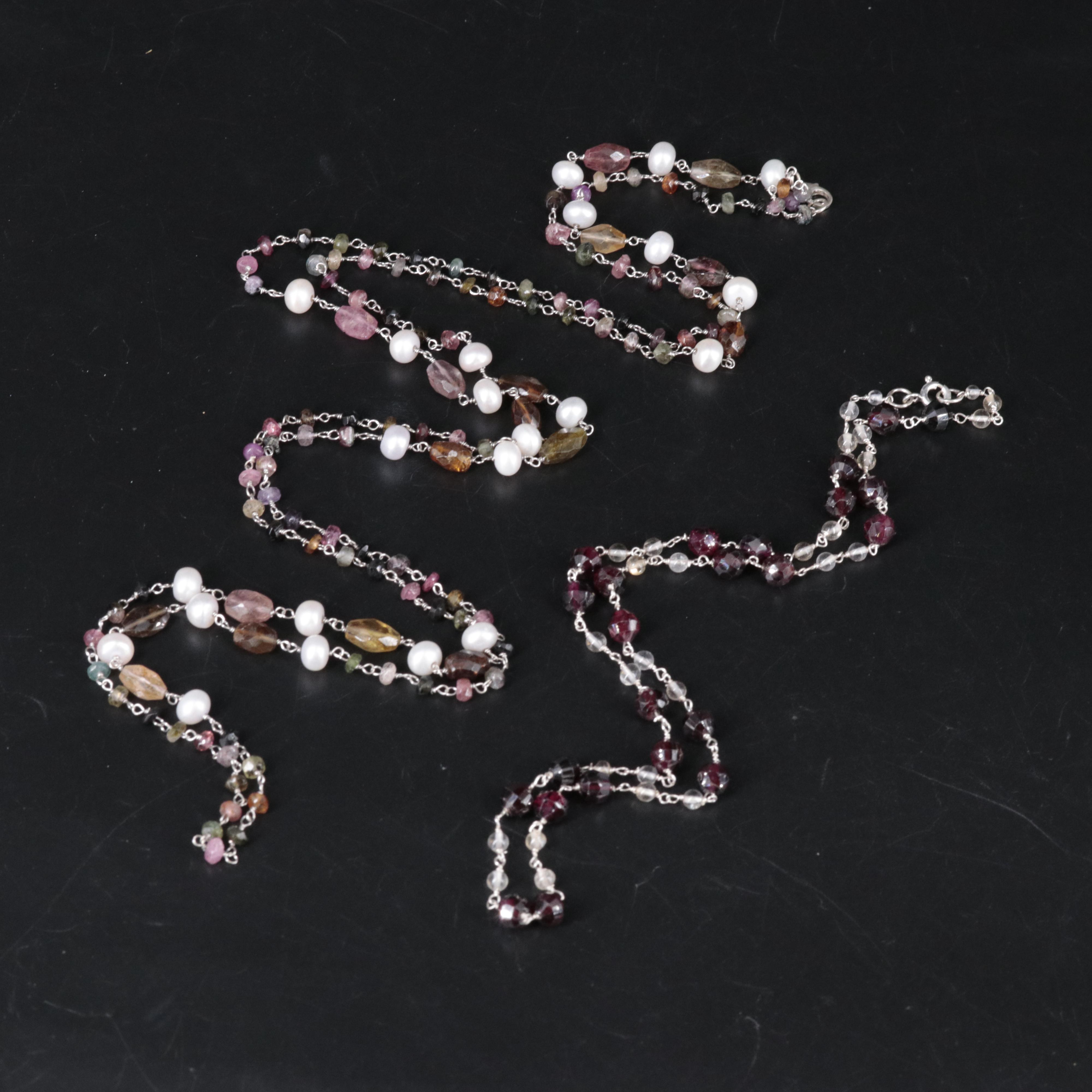 Sterling Silver Necklace Pair Featuring Gemstones