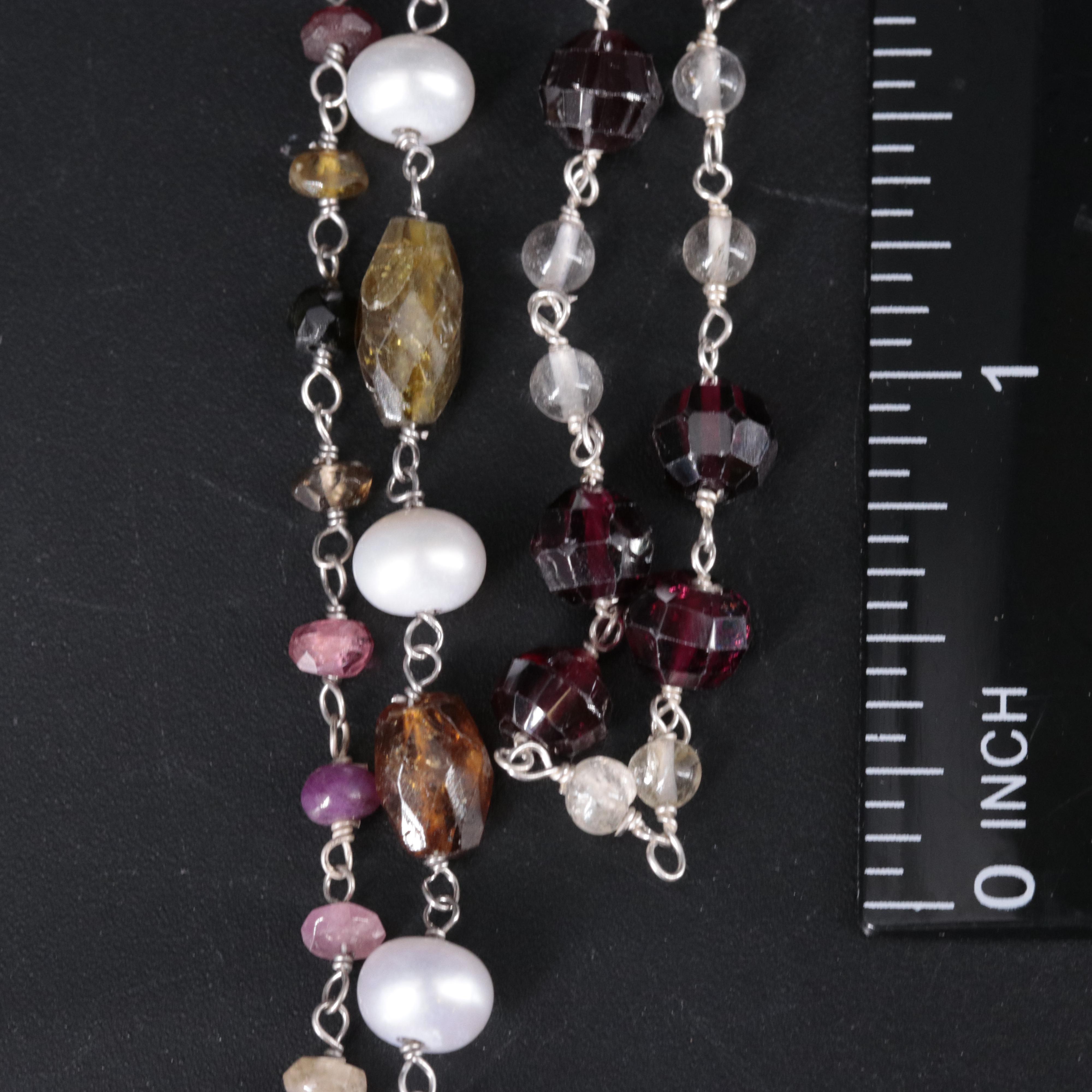 Sterling Silver Necklace Pair Featuring Gemstones