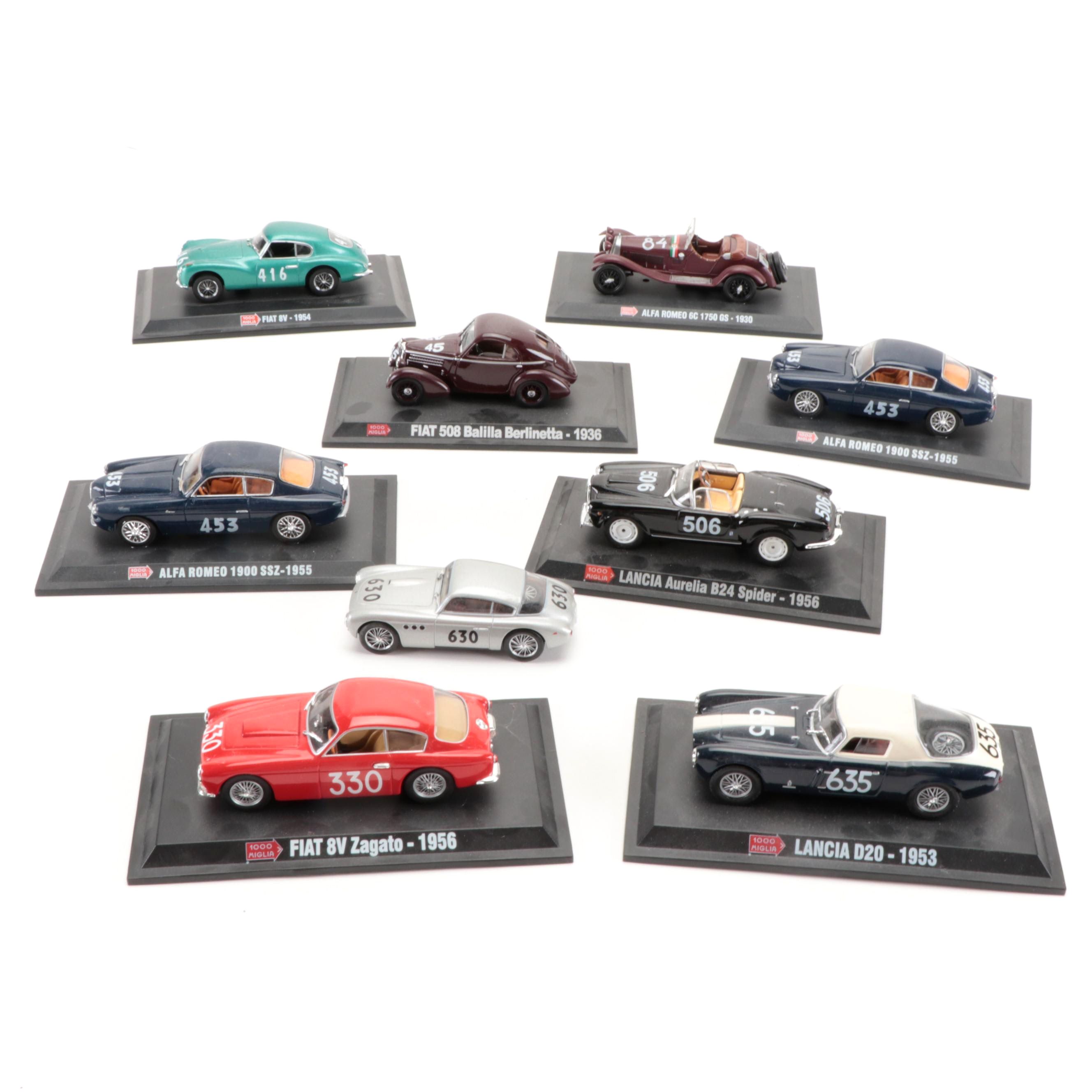 Mille Miglia Fiat 508 Berlinetta, Zagato 8V and Other Diecast Scale Model Cars