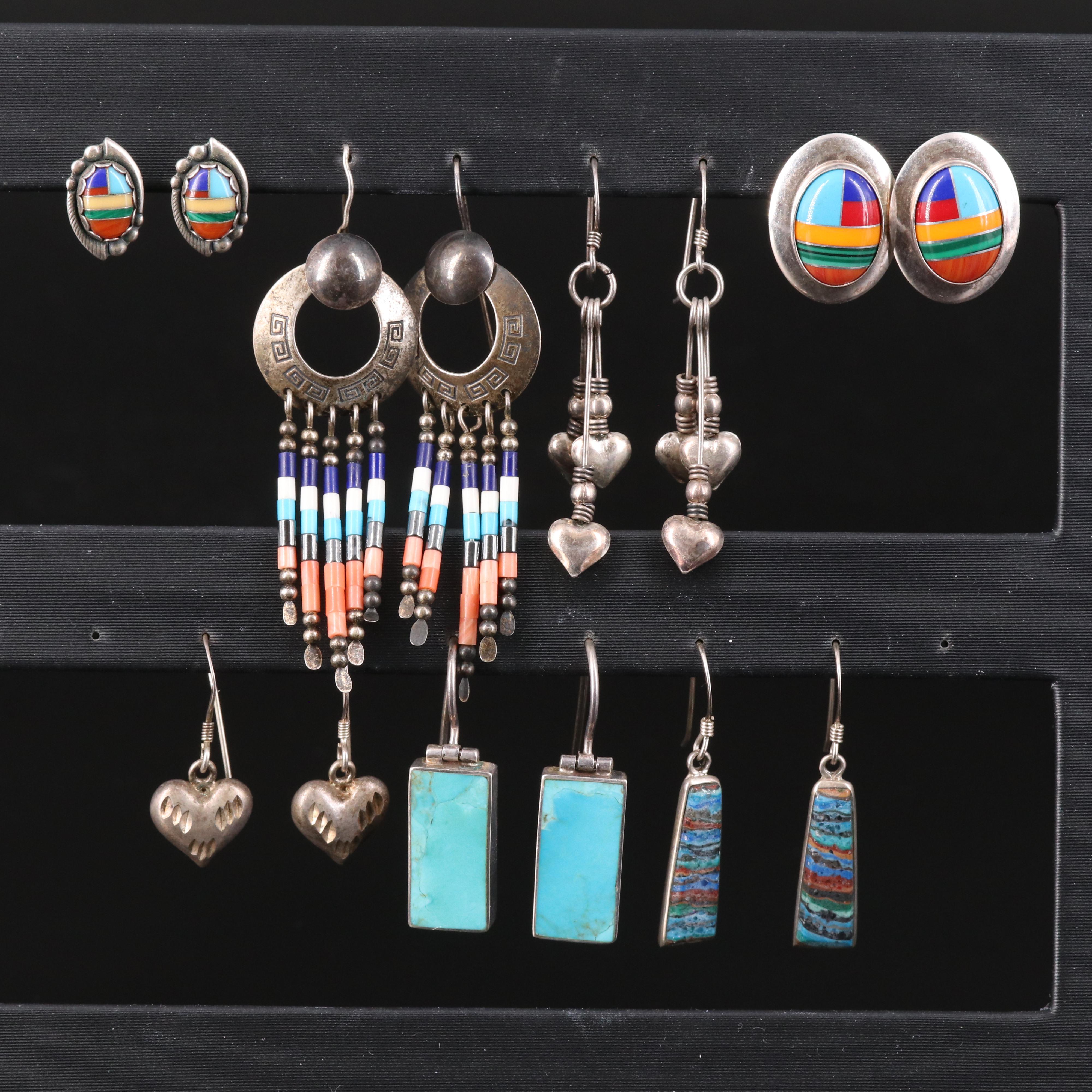 Southwestern and Heart Sterling Earring Selection