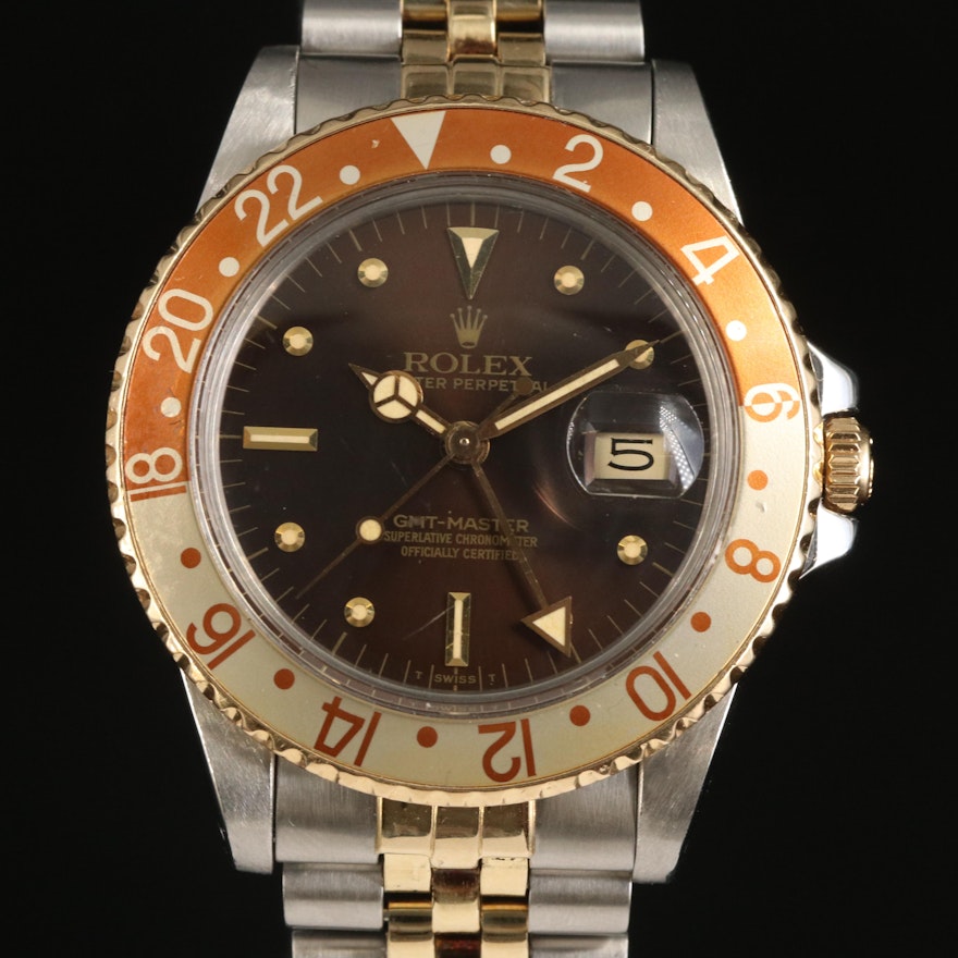 1979 Rolex GMT-Master Steel and Gold Root Beer Wristwatch