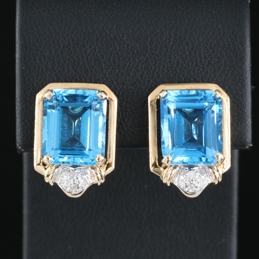 14K 15.98 CTW Swiss Blue Topaz and Diamond Earrings