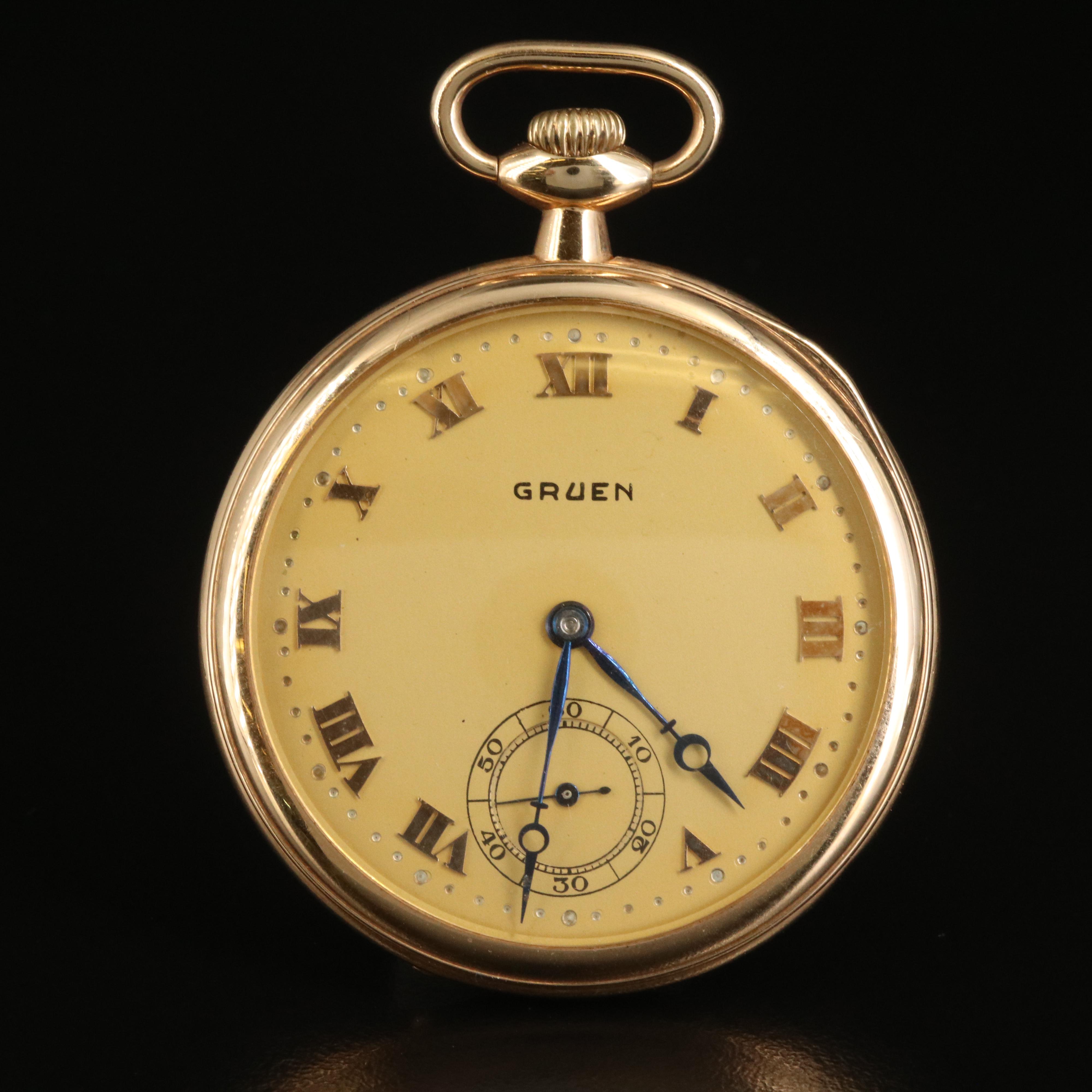 Antique 14K Gruen Veri-Thin Precision Swiss Movement Pocket Watch
