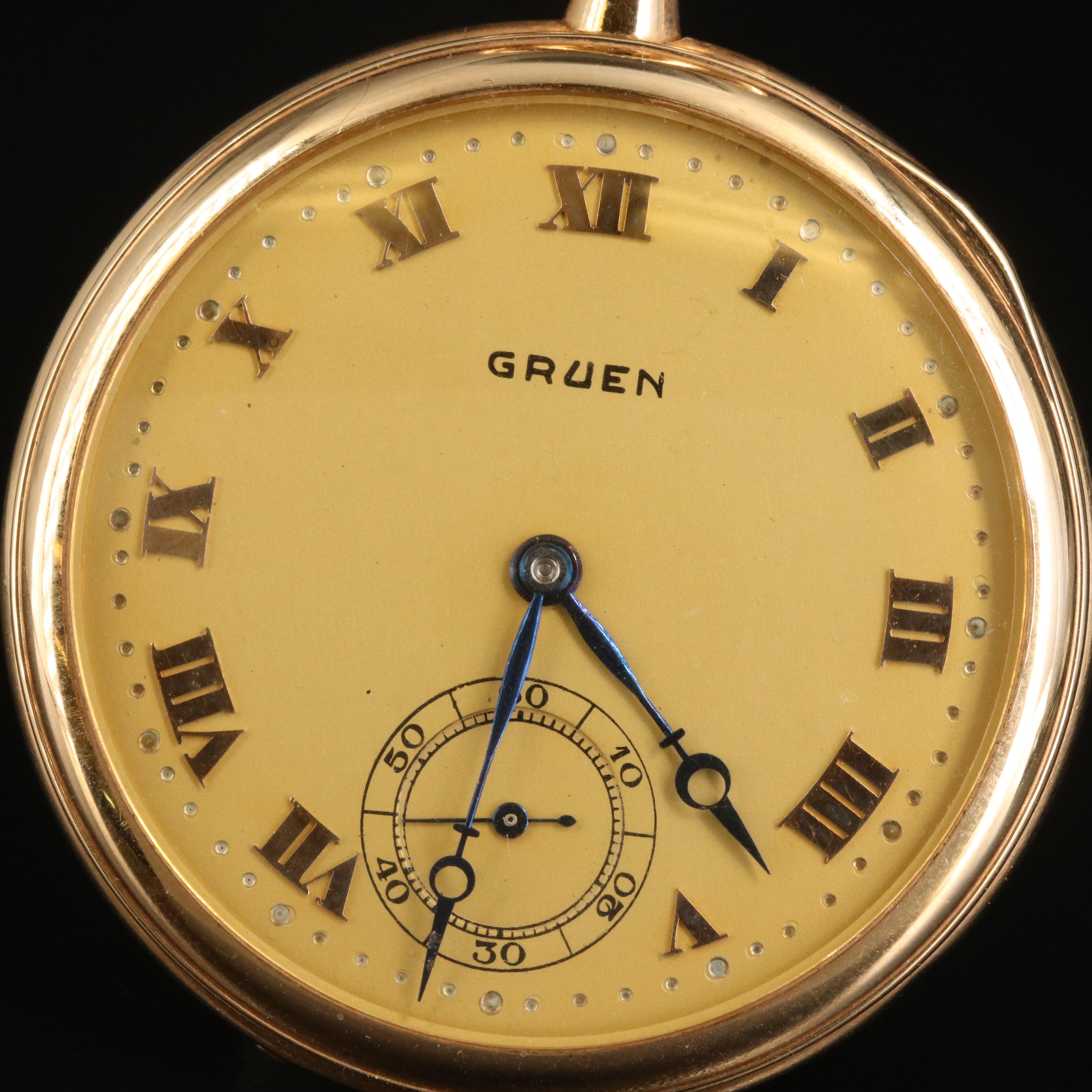 Antique 14K Gruen Veri-Thin Precision Swiss Movement Pocket Watch