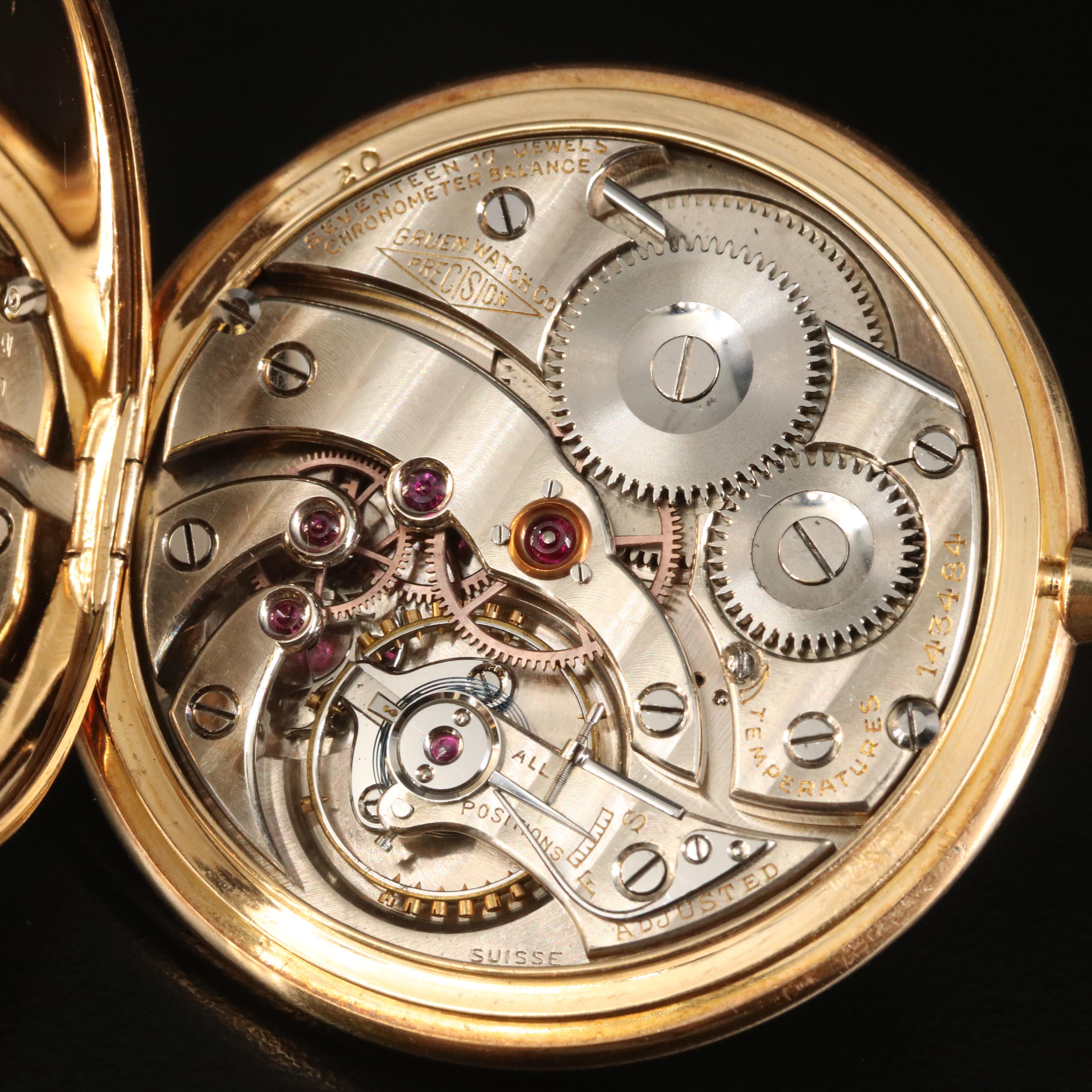 Antique 14K Gruen Veri-Thin Precision Swiss Movement Pocket Watch