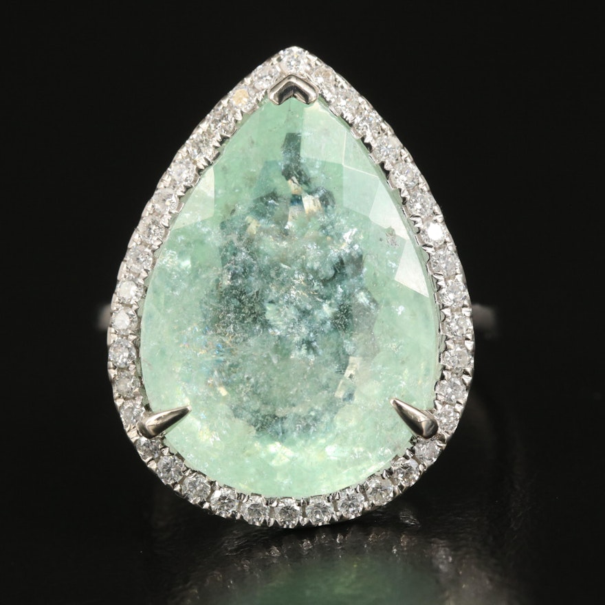 14K 13.35 CT Paraiba Tourmaline and Diamond Ring with GIA Report