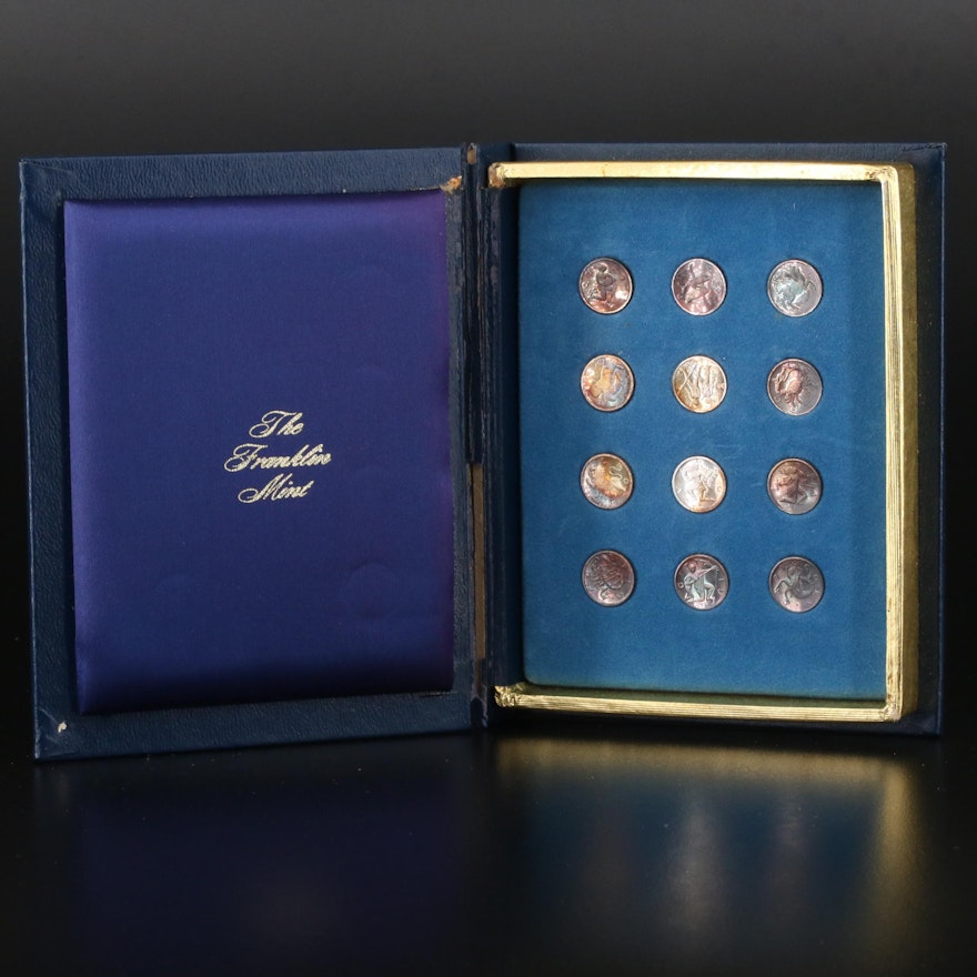 Franklin Mint Miniature Silver Zodiac Medals Set
