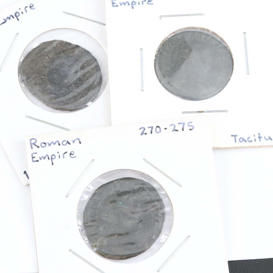 Three Ancient Roman Imperial AE Antoninianus Coins, ca. 270 to 276 AD