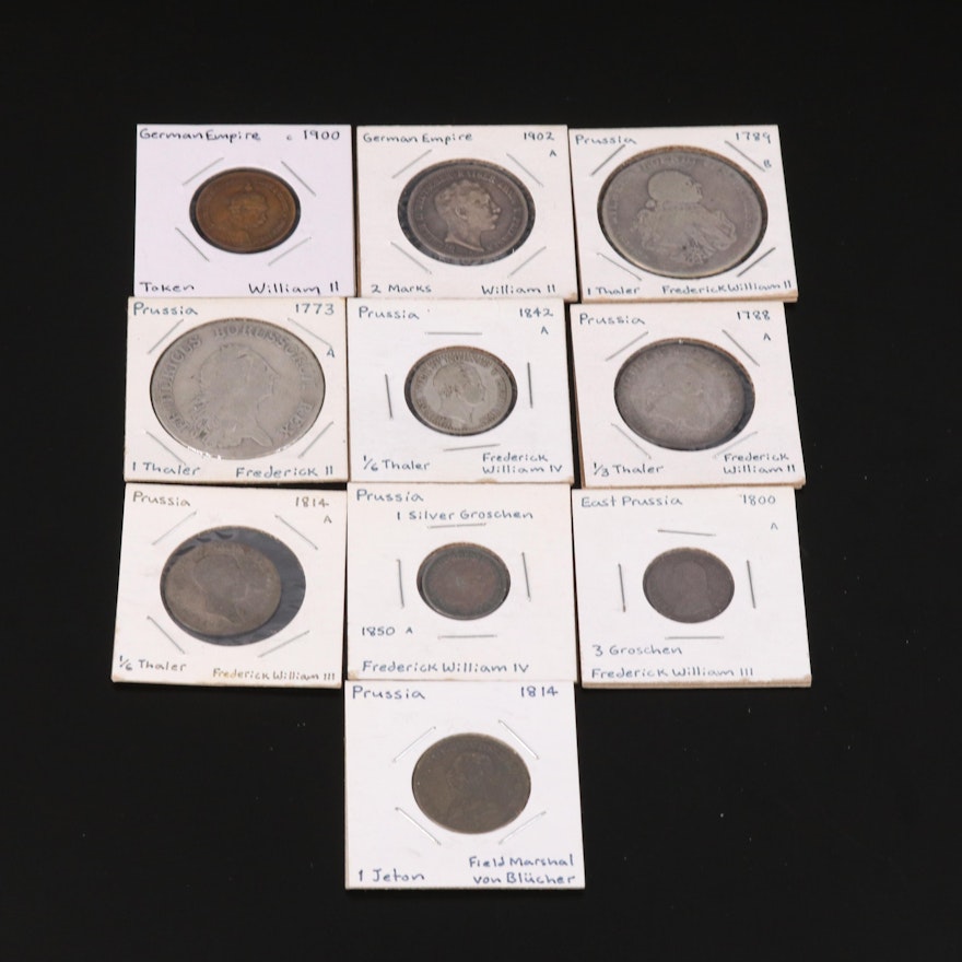 Collection of Ten Coins and Tokens From Prussia