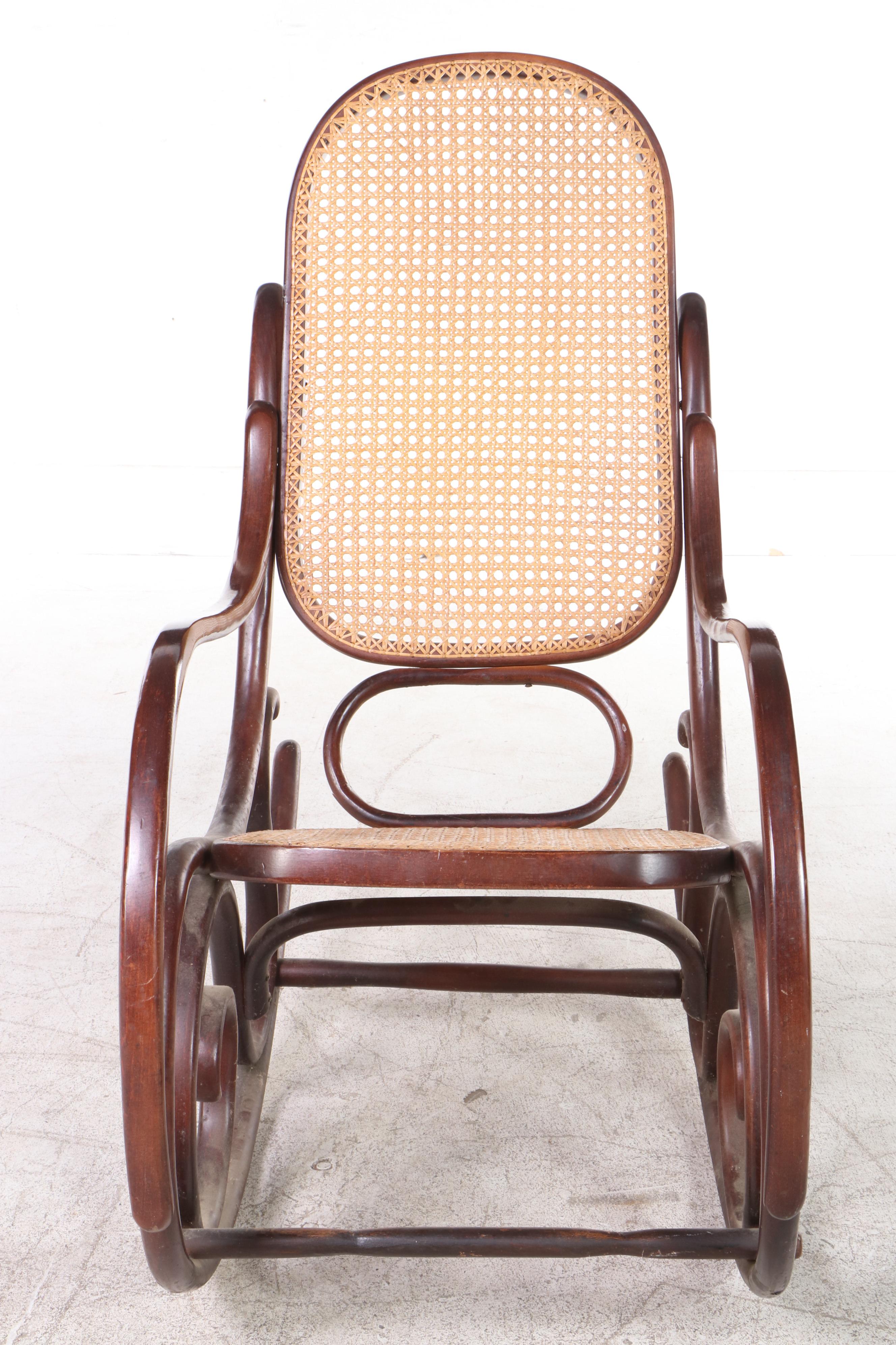 Thonet Style Bent Beech and Caned Rocker, 20th Century