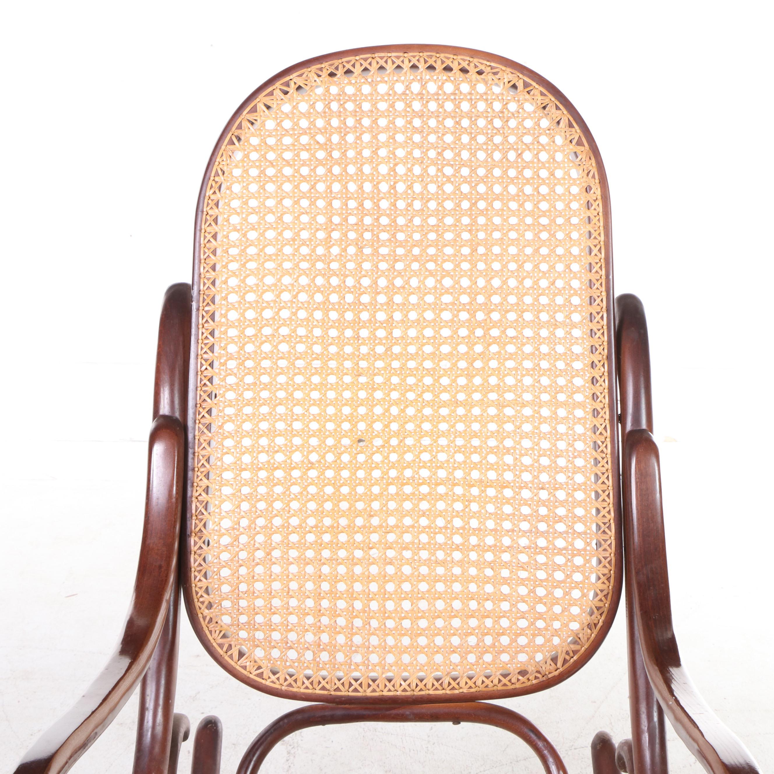 Thonet Style Bent Beech and Caned Rocker, 20th Century