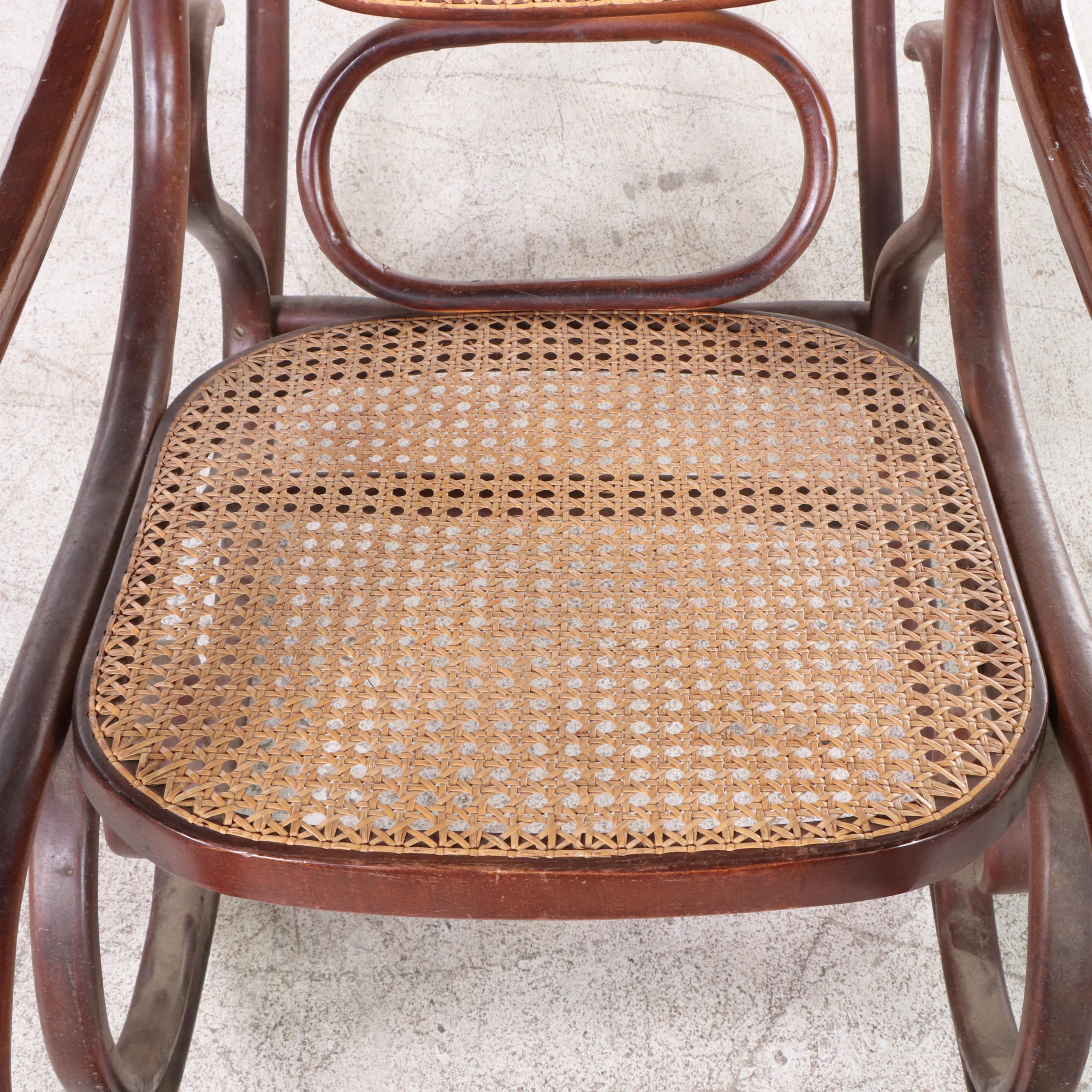 Thonet Style Bent Beech and Caned Rocker, 20th Century