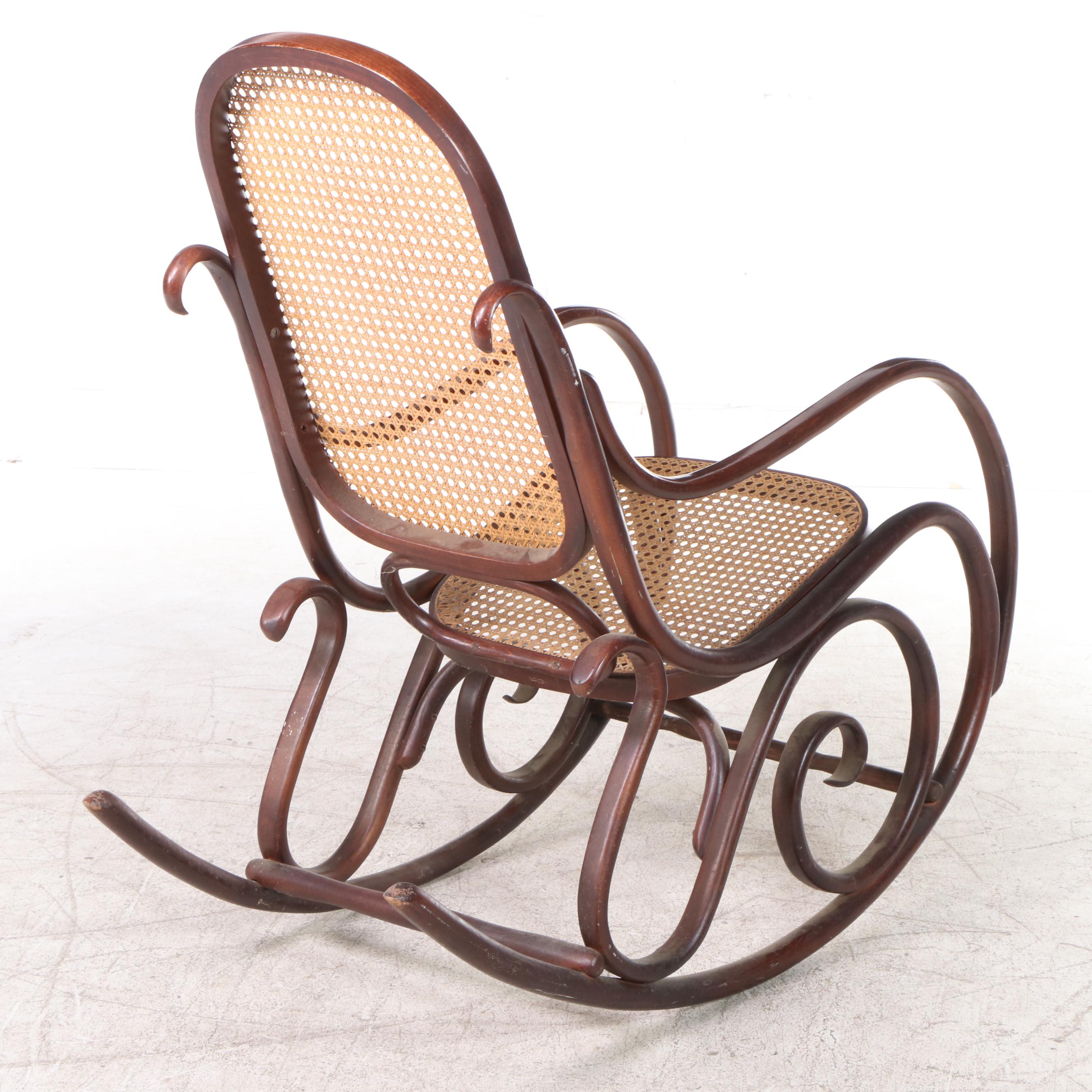 Thonet Style Bent Beech and Caned Rocker, 20th Century