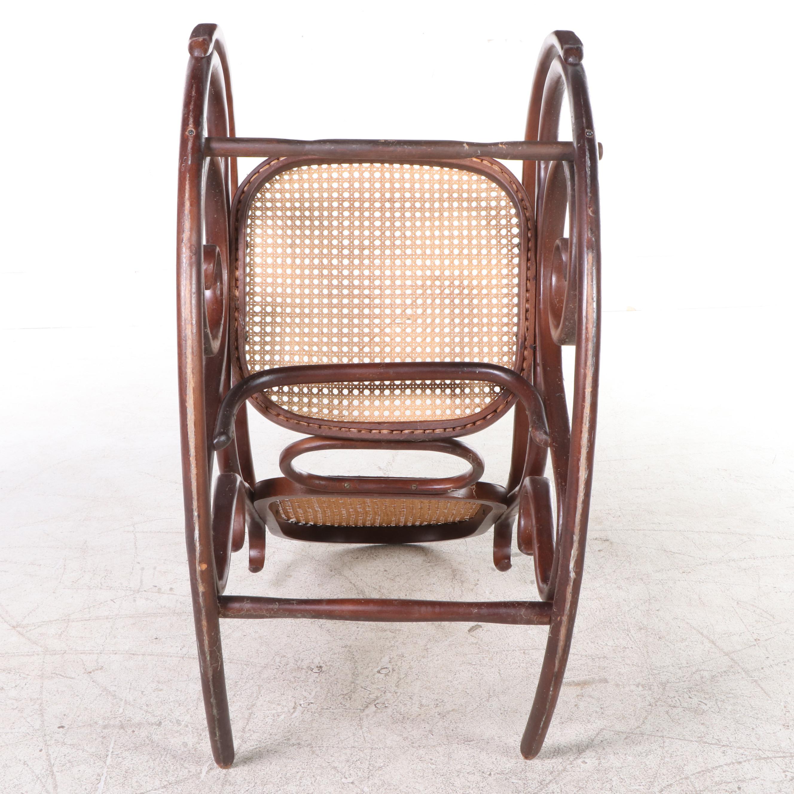 Thonet Style Bent Beech and Caned Rocker, 20th Century