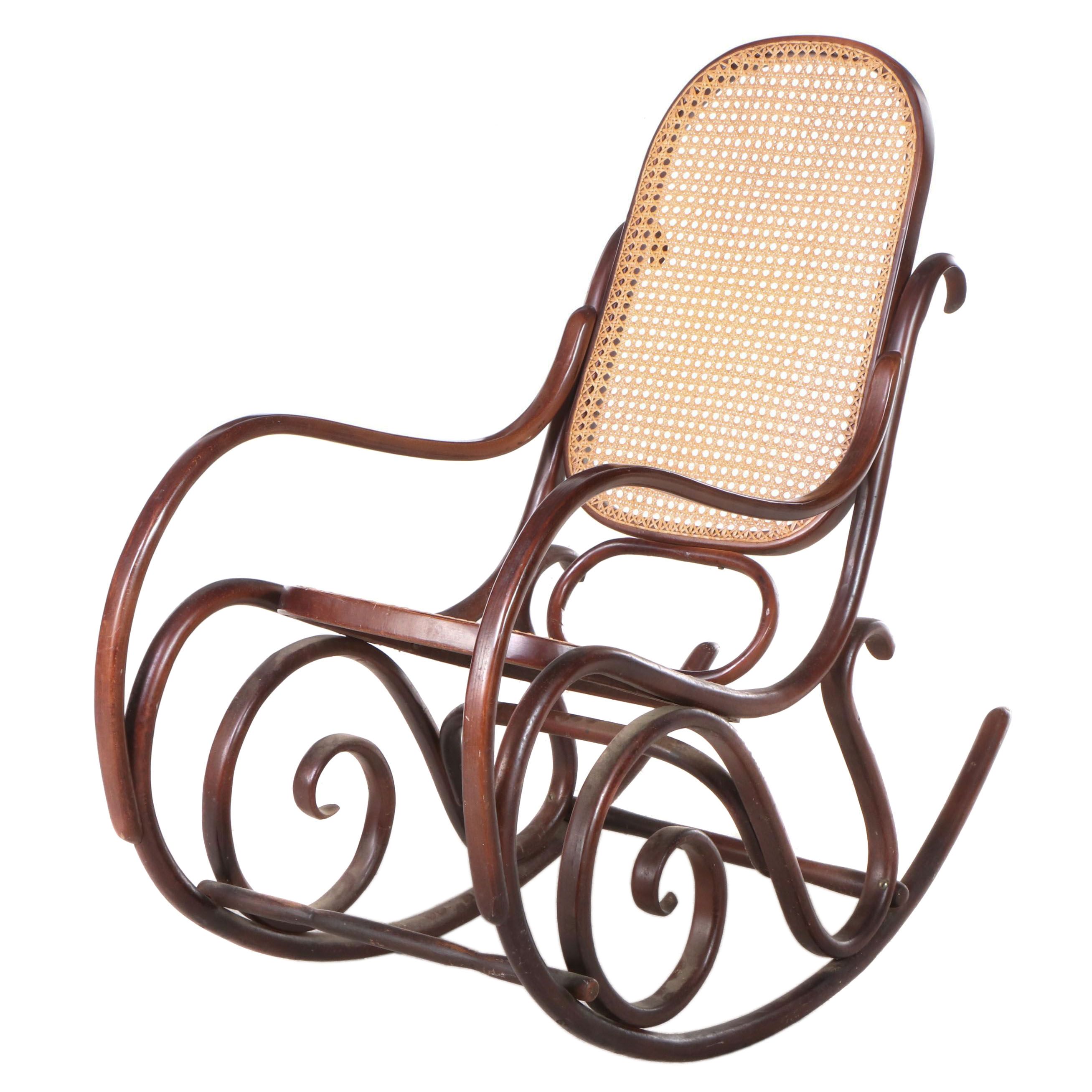 Thonet Style Bent Beech and Caned Rocker, 20th Century