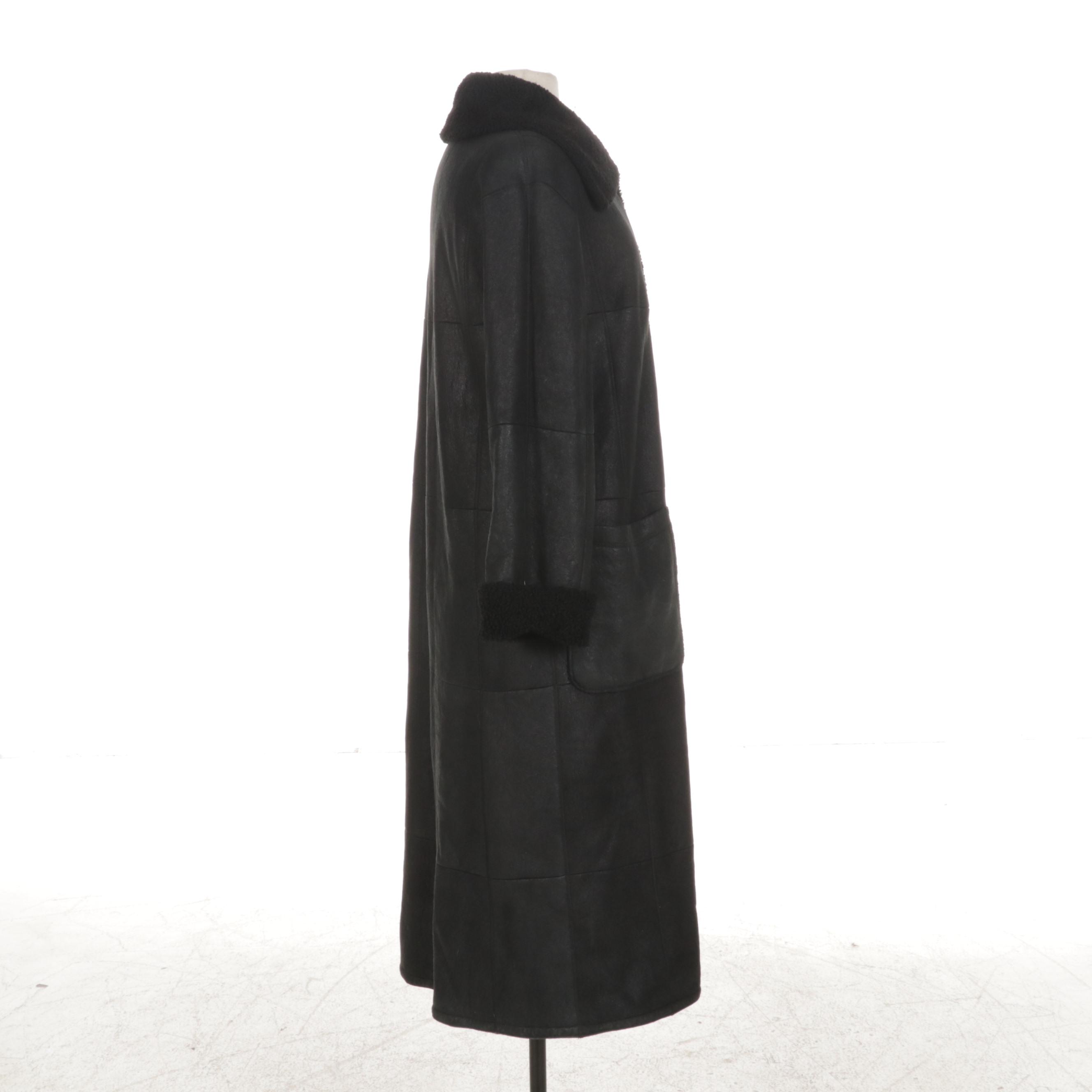 Werner Christ Black Shearling Reversible Full-Length Coat