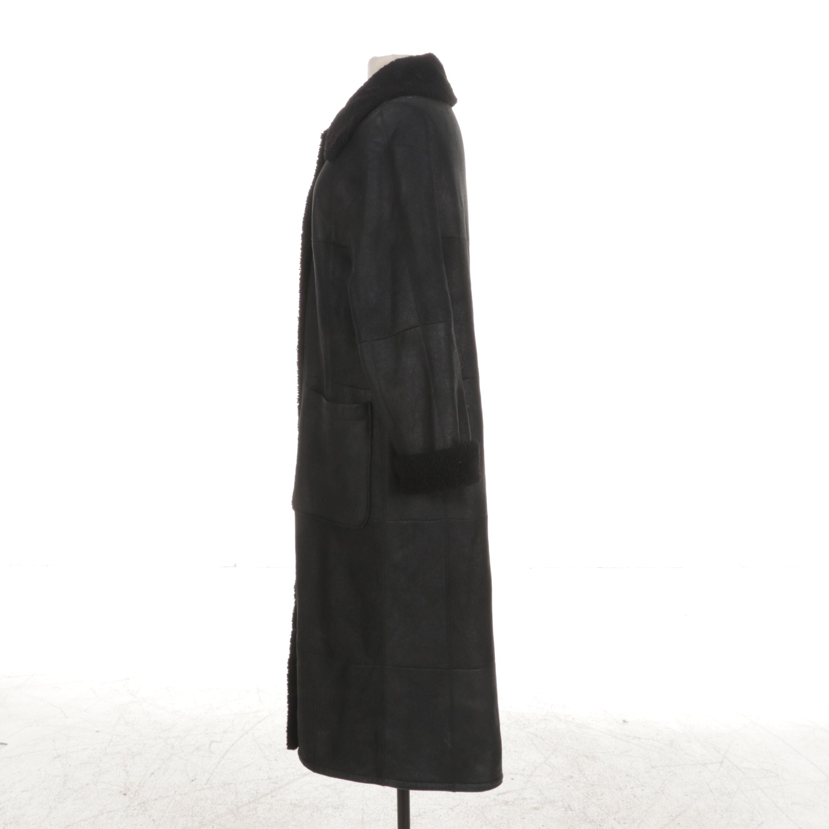 Werner Christ Black Shearling Reversible Full-Length Coat