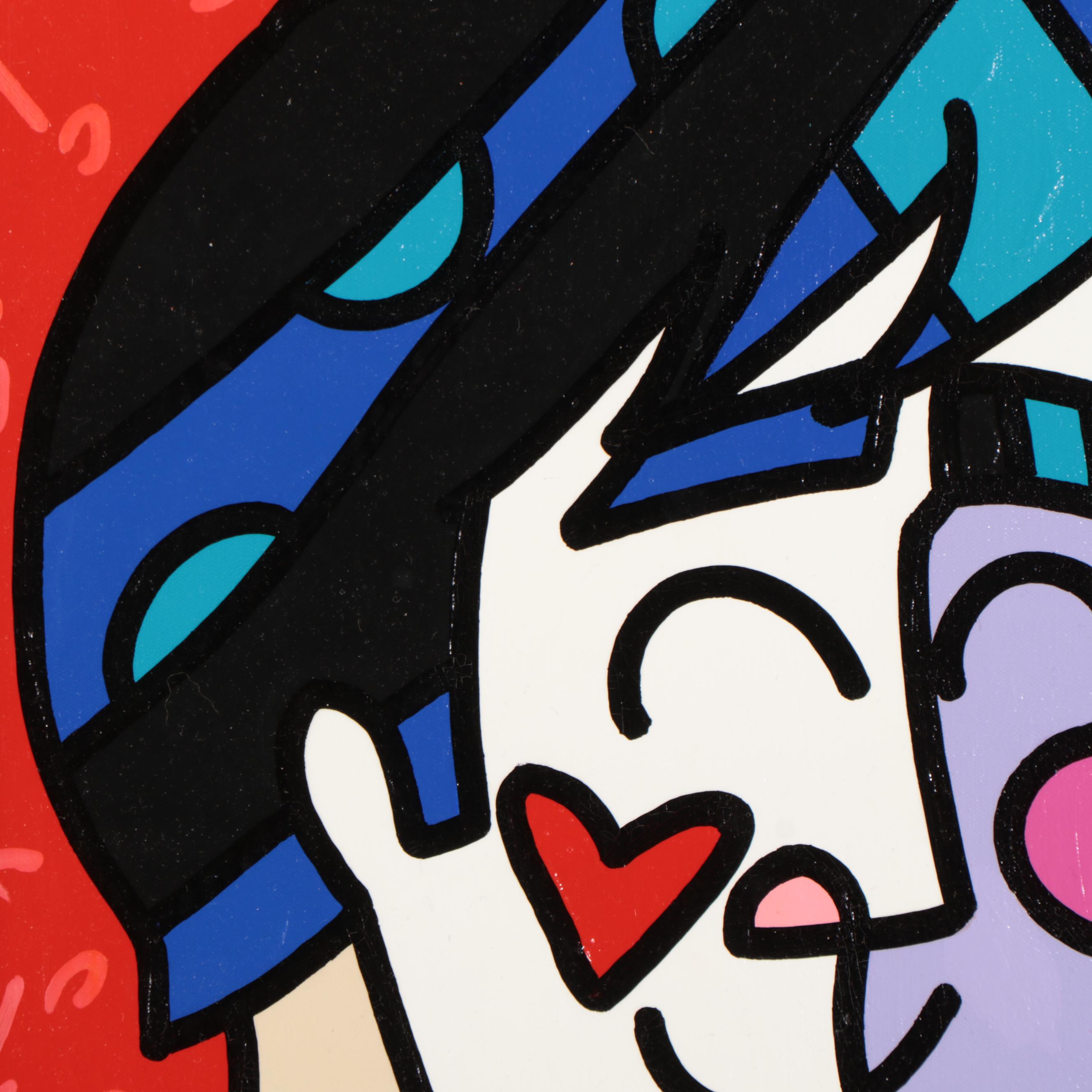 Romero Britto Mixed Media Painting "Happy," 2016