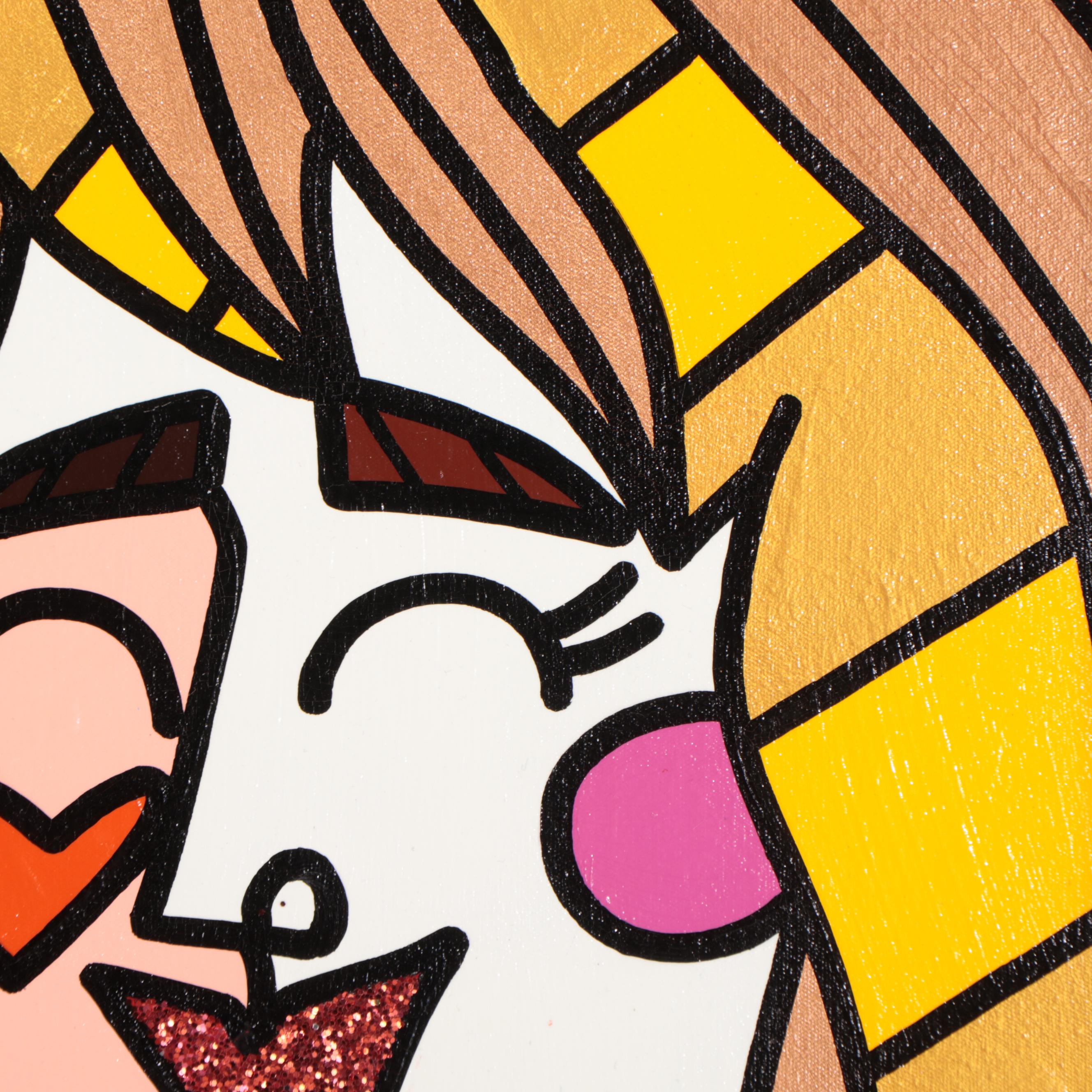 Romero Britto Mixed Media Painting "Happy," 2016