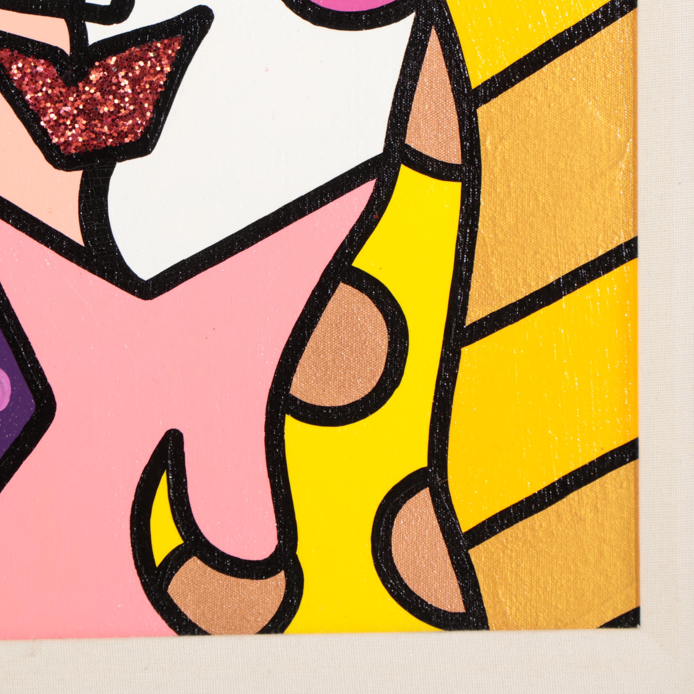 Romero Britto Mixed Media Painting "Happy," 2016