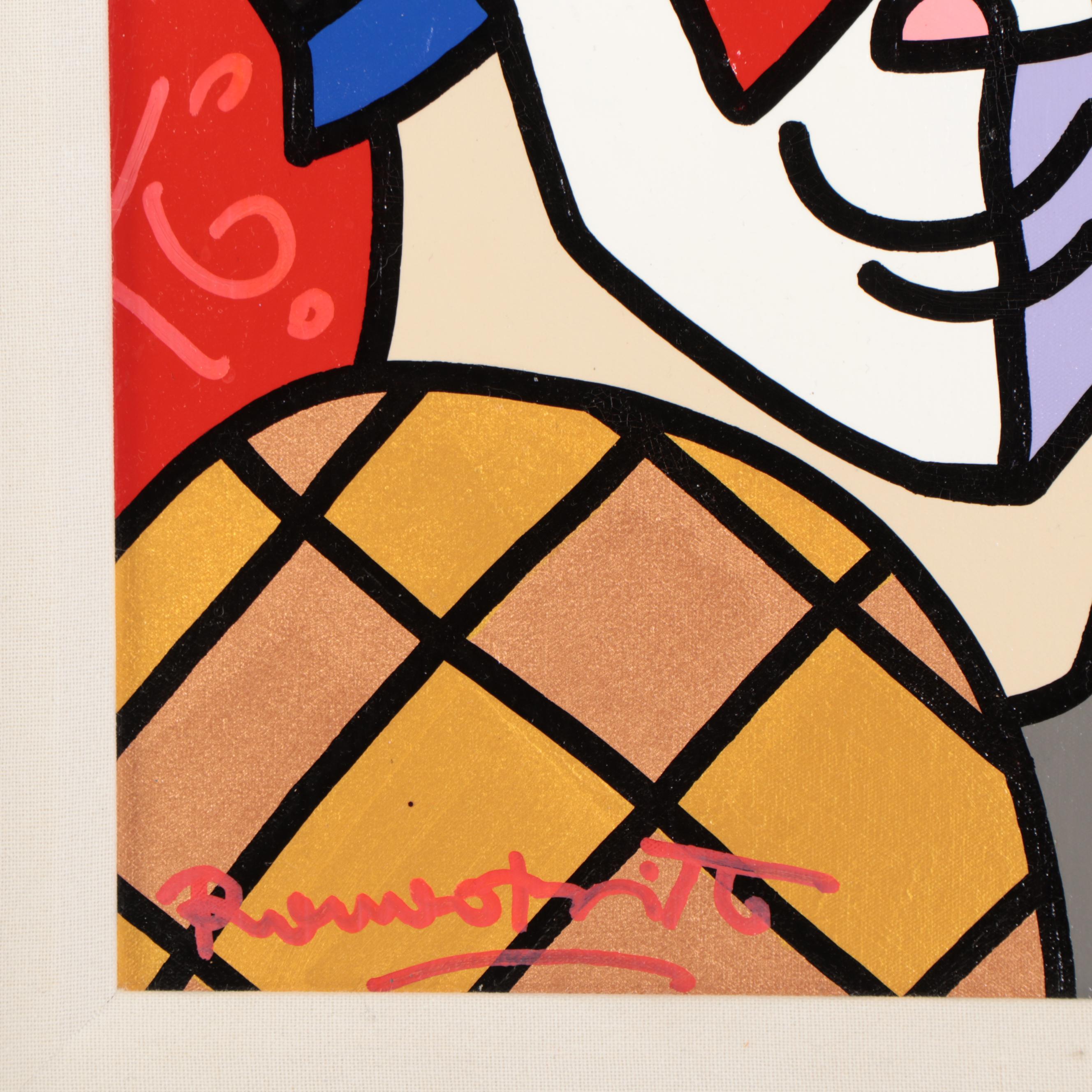 Romero Britto Mixed Media Painting "Happy," 2016