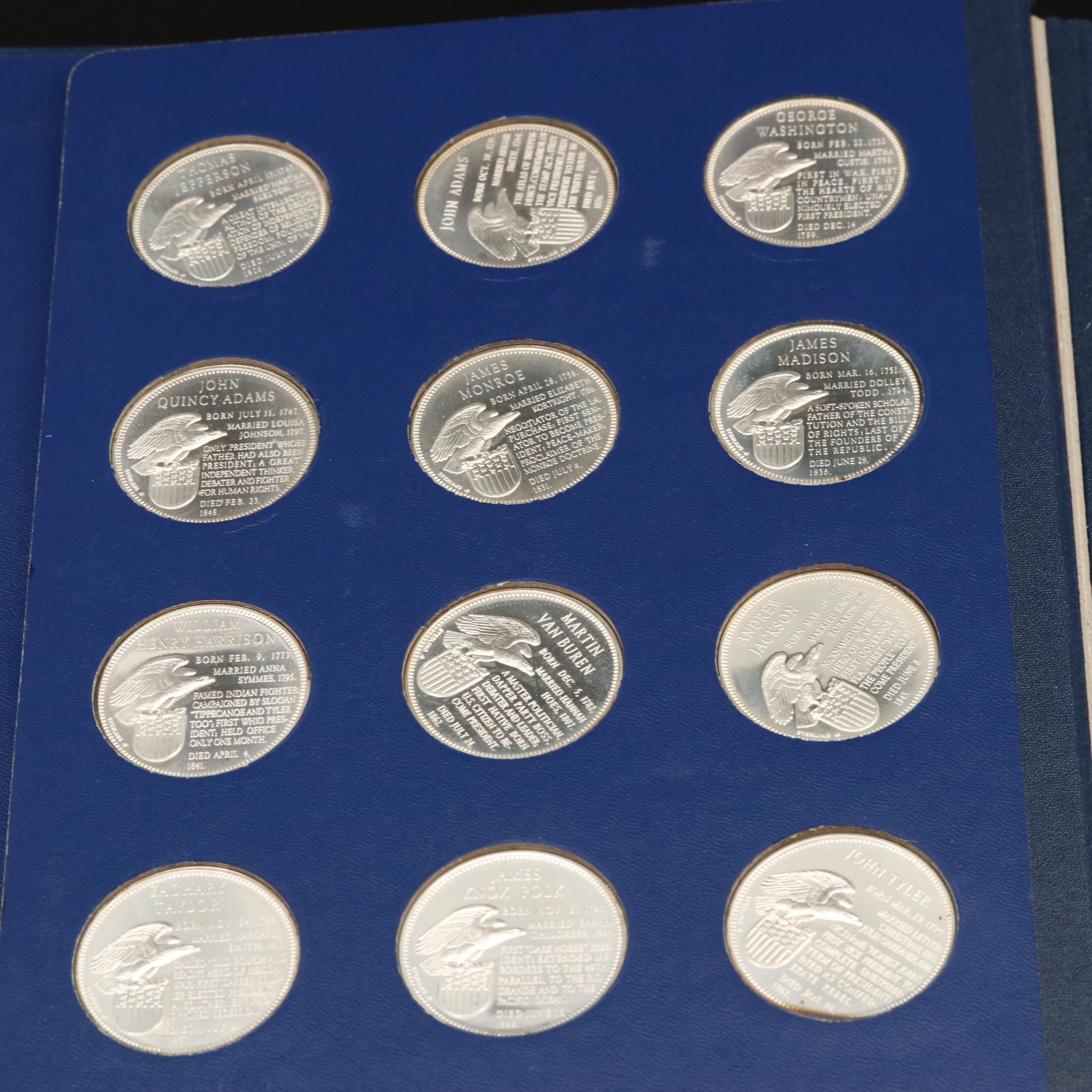 Franklin Mint Presidential Commemorative Silver Medals Set